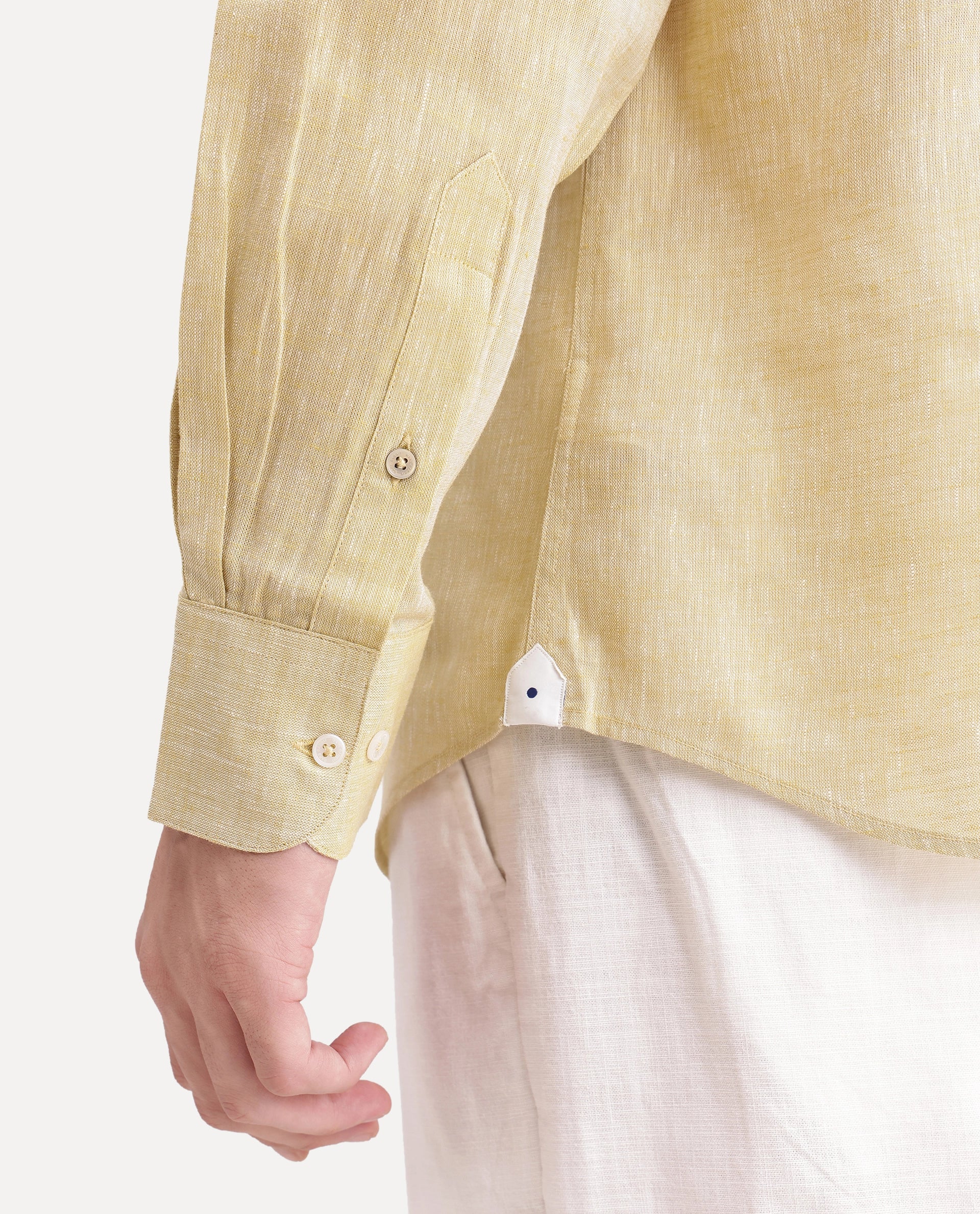 Rare Rabbit Men's Olvt Light Mustard Linen Blend Button Regular Fit Plain Shirt