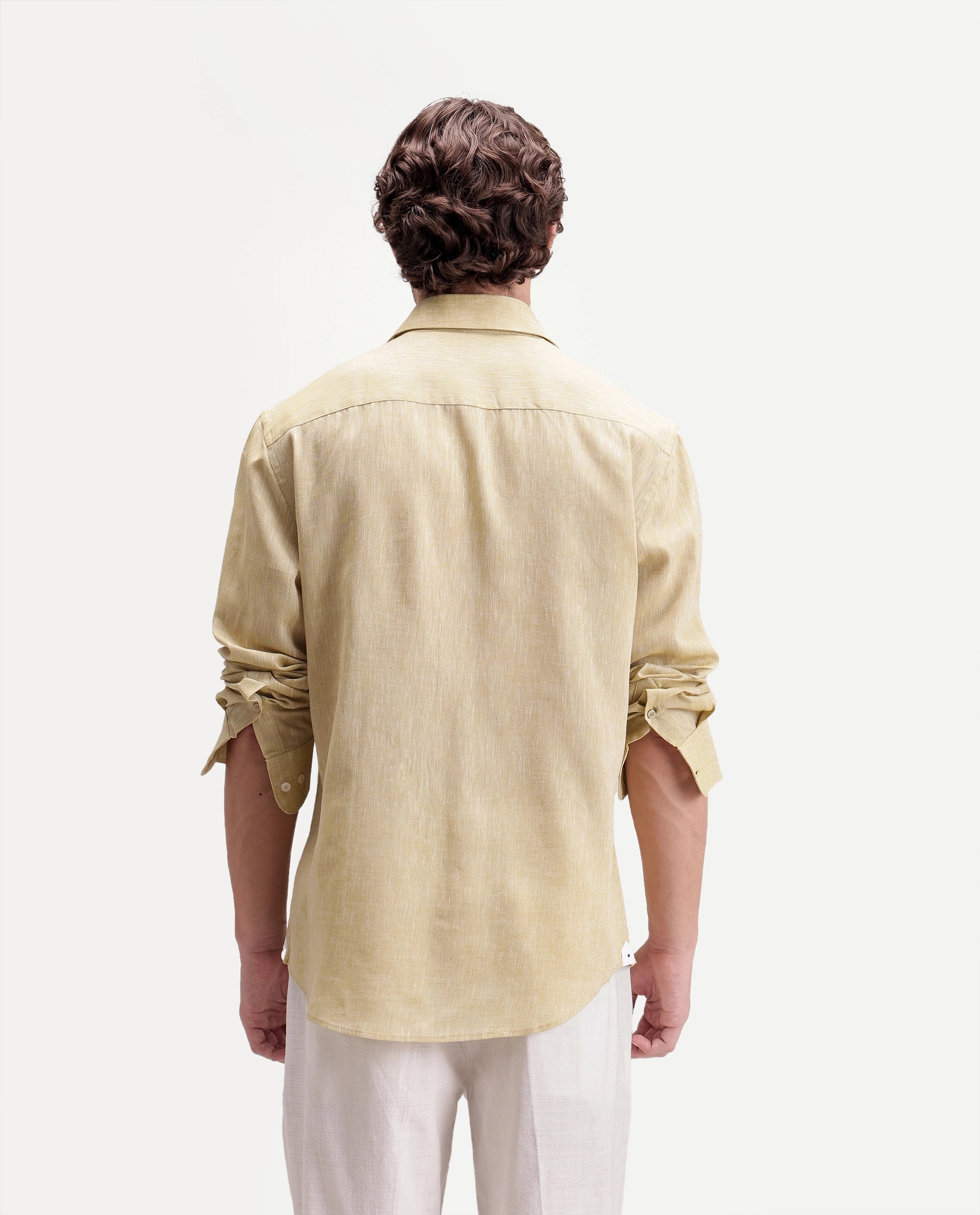 Rare Rabbit Men's Olvt Light Mustard Linen Blend Button Regular Fit Plain Shirt