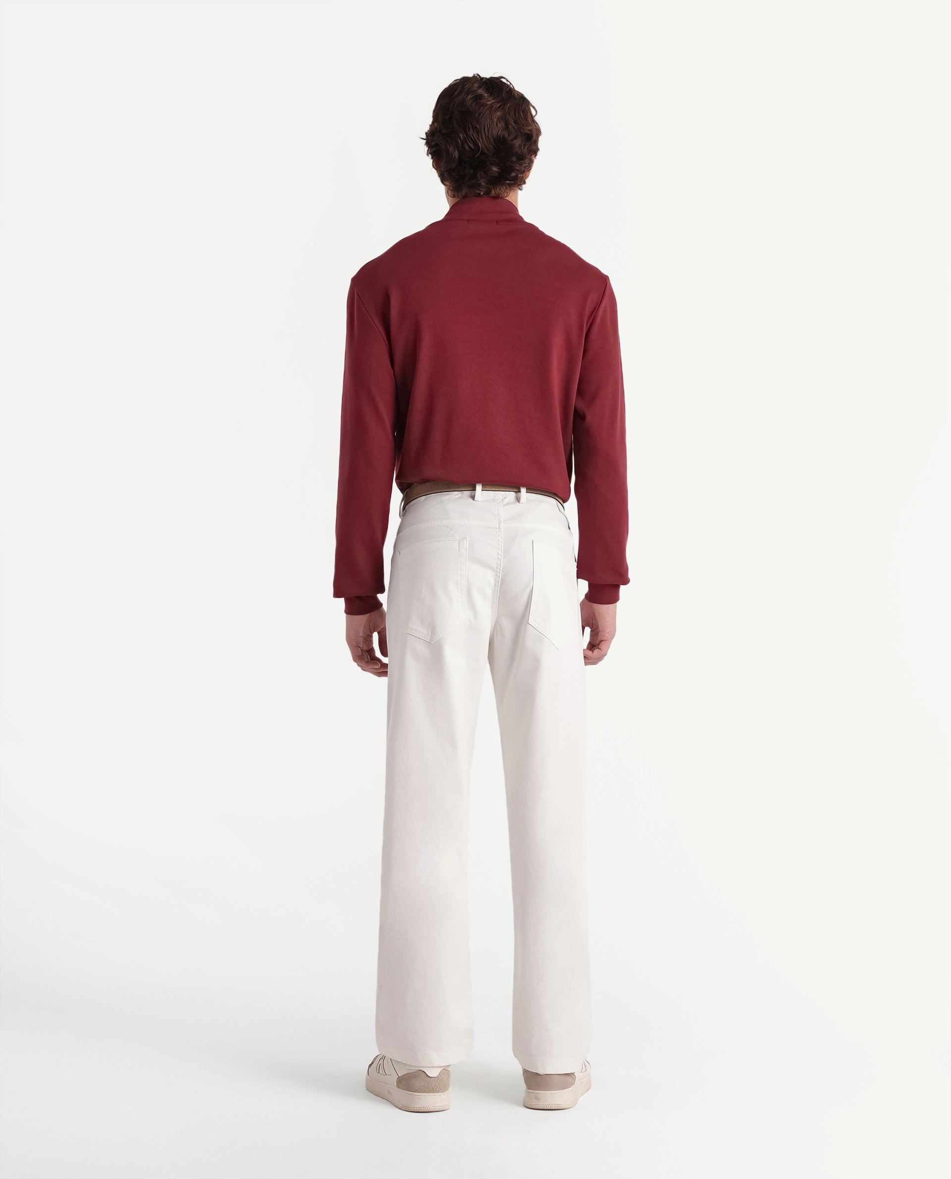 Rare Rabbit Men's Spoke-W White Cotton Blend Button And Zip Wide Leg Fit Plain Trouser
