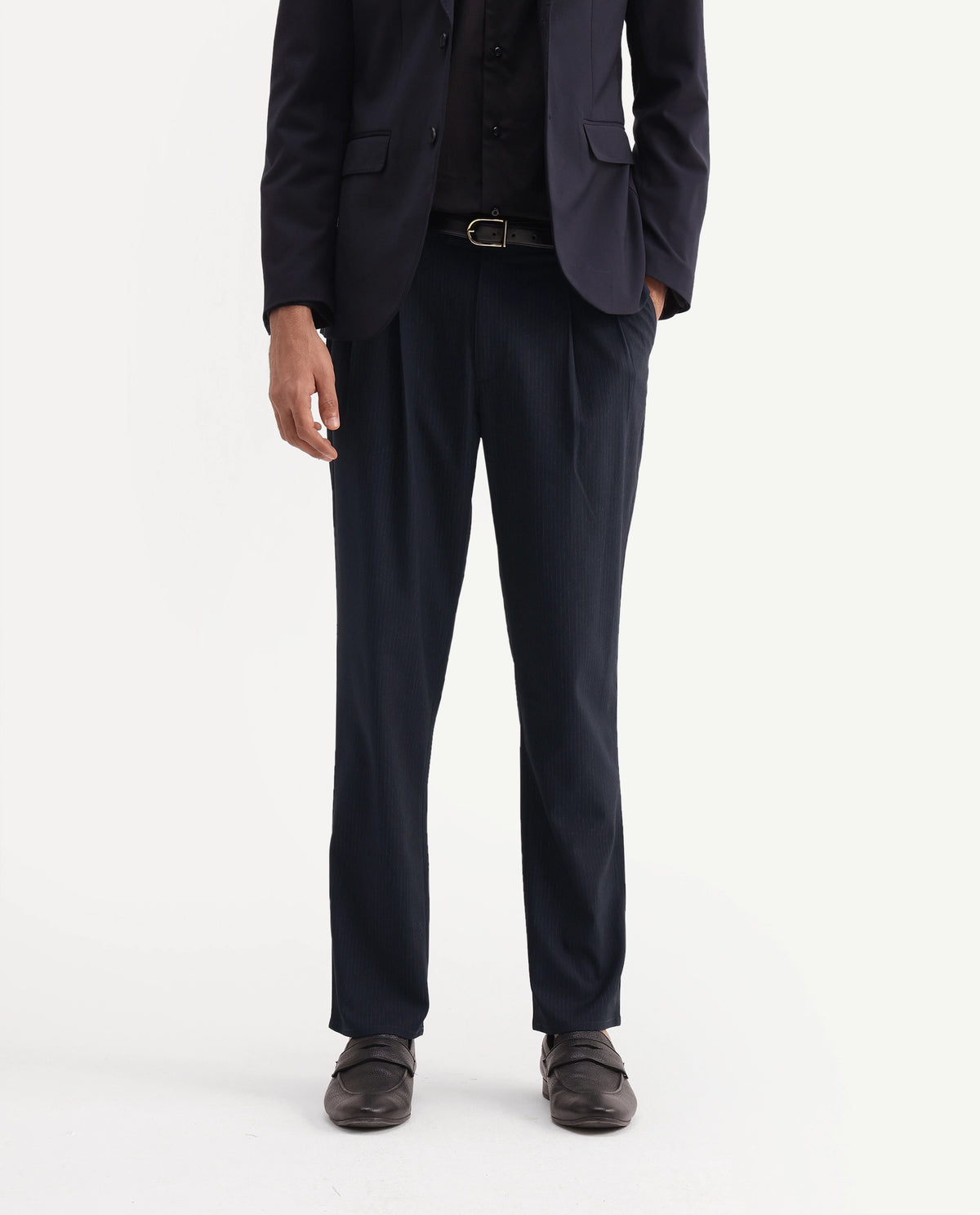 Rare Rabbit Men's Fyn Navy Polyester Blend Regular Fit Striped Trouser - image 1