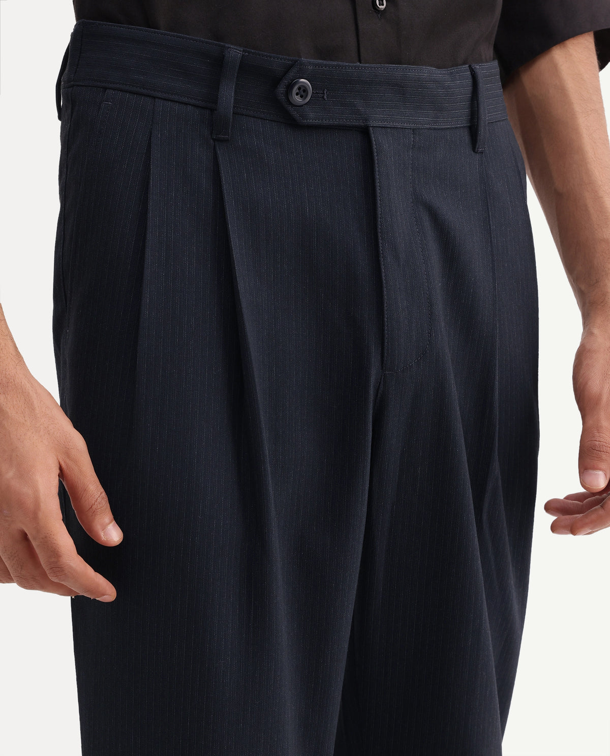 Rare Rabbit Men's Fyn Navy Polyester Blend Regular Fit Striped Trouser - image 3
