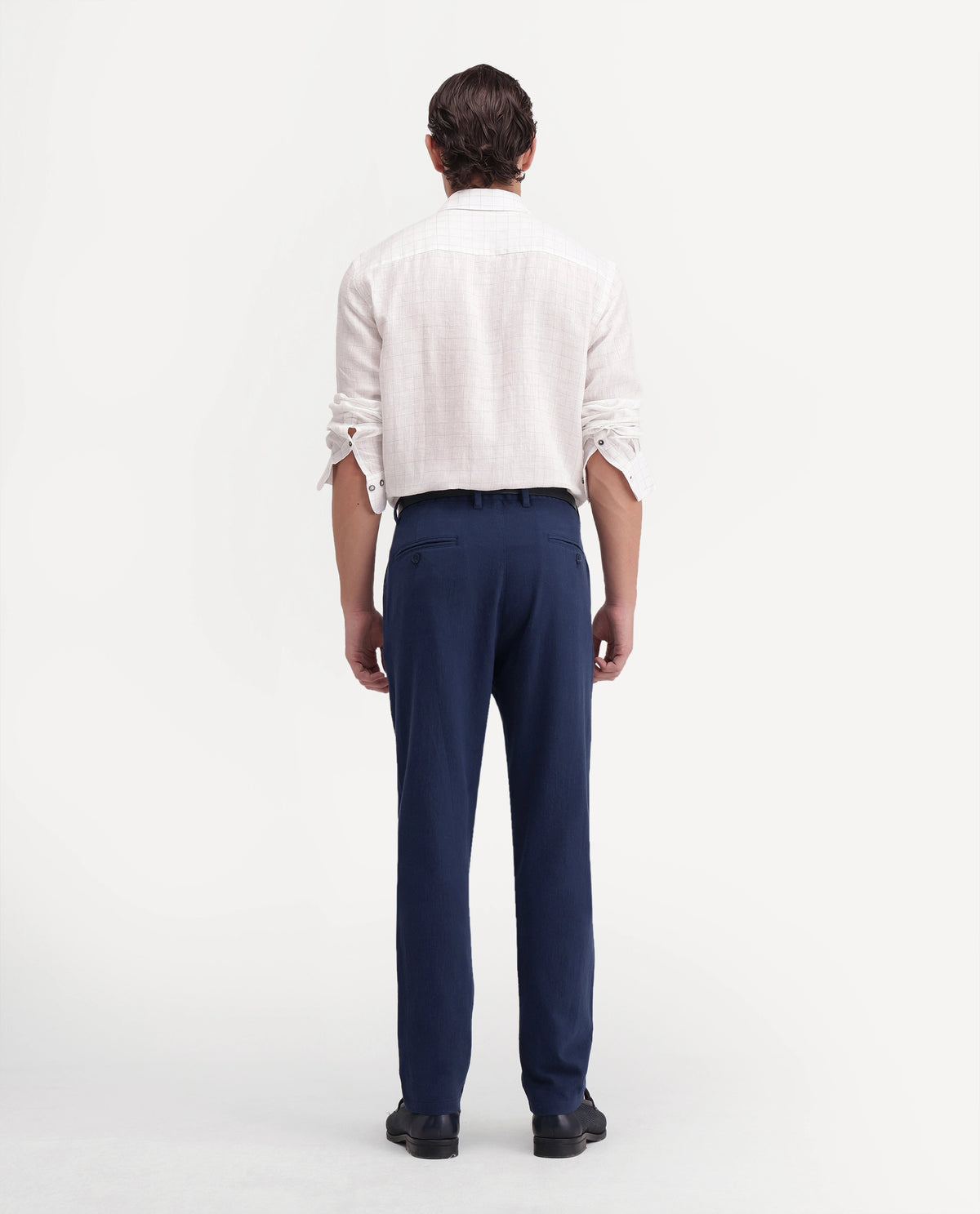 Rare Rabbit Men's Vora Dark Blue Linen Blend Button And Zip Regular Fit Plain Trouser