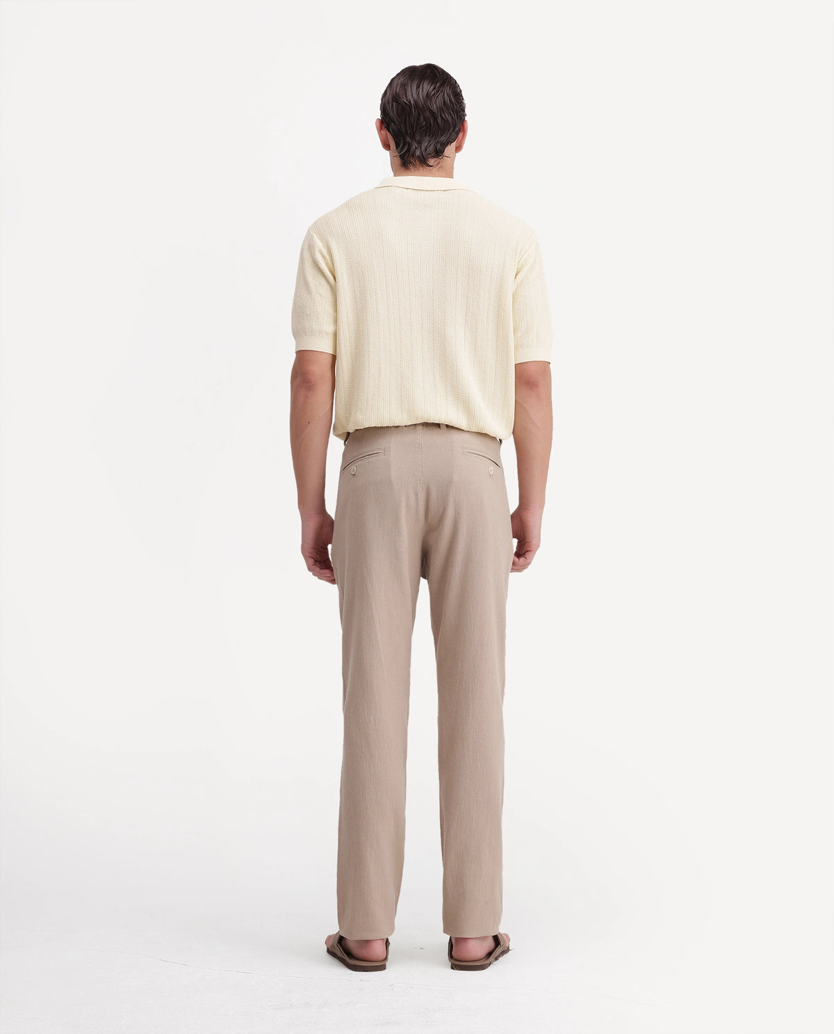 Rare Rabbit Men's Vora Light Beige Linen Blend Button And Zip Regular Fit Plain Trouser