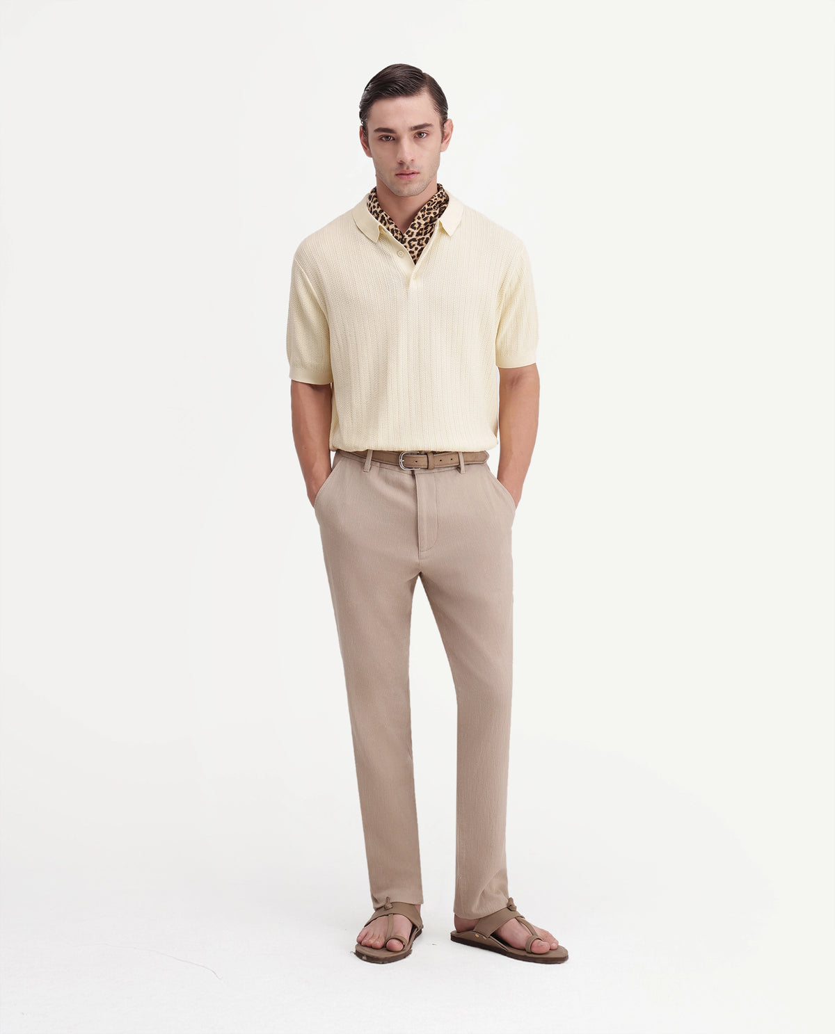 Rare Rabbit Men's Vora Light Beige Linen Blend Button And Zip Regular Fit Plain Trouser