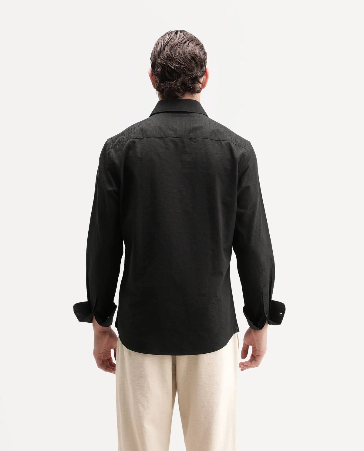 Rare Rabbit Men's Clover Black Cotton Button Regular Fit Jacquard Shirt