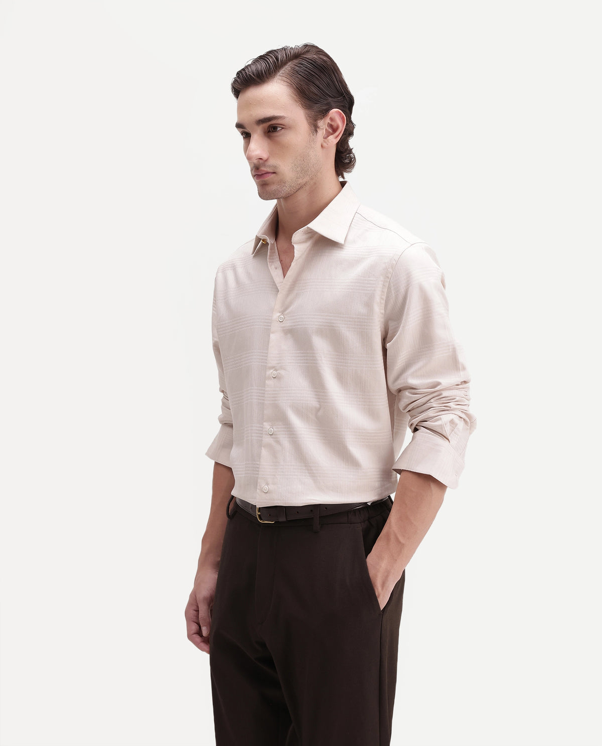 Rare Rabbit Men's Briar Light Beige Cotton Button Regular Fit Checked Shirt