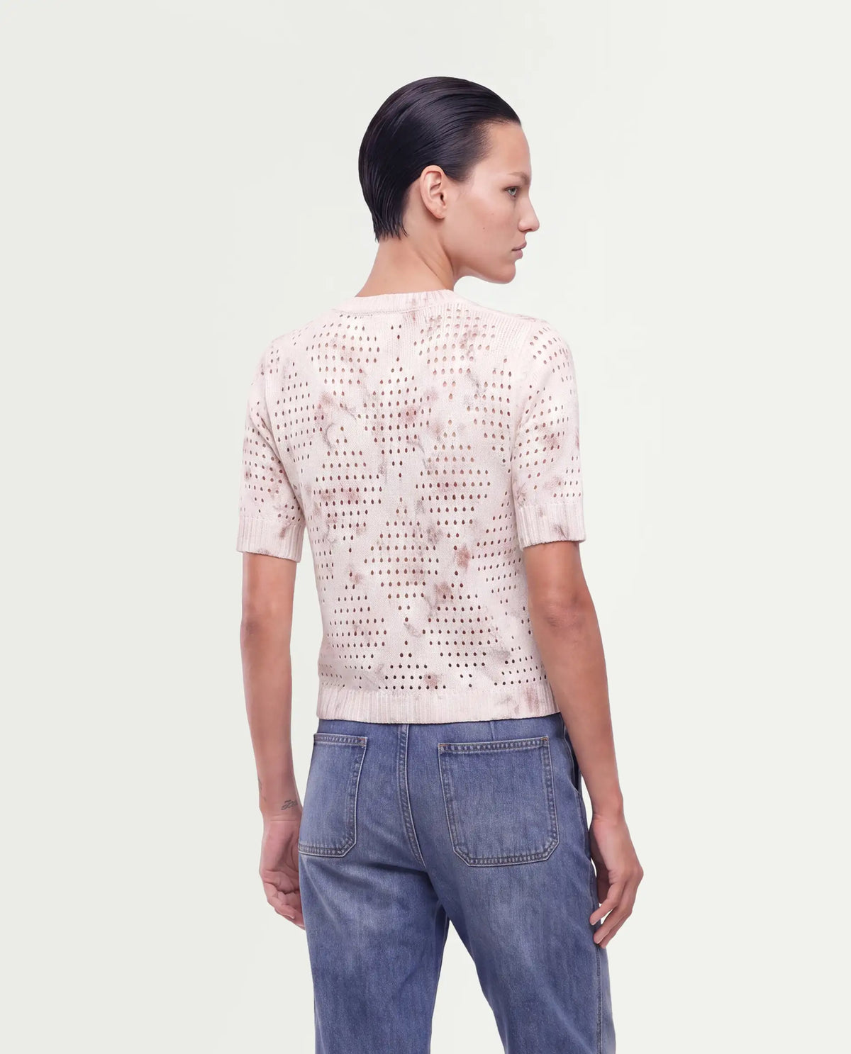 Rareism Women's Leffo Off White Acrylic Pull-On Relaxed Fit Floral Print Sweater