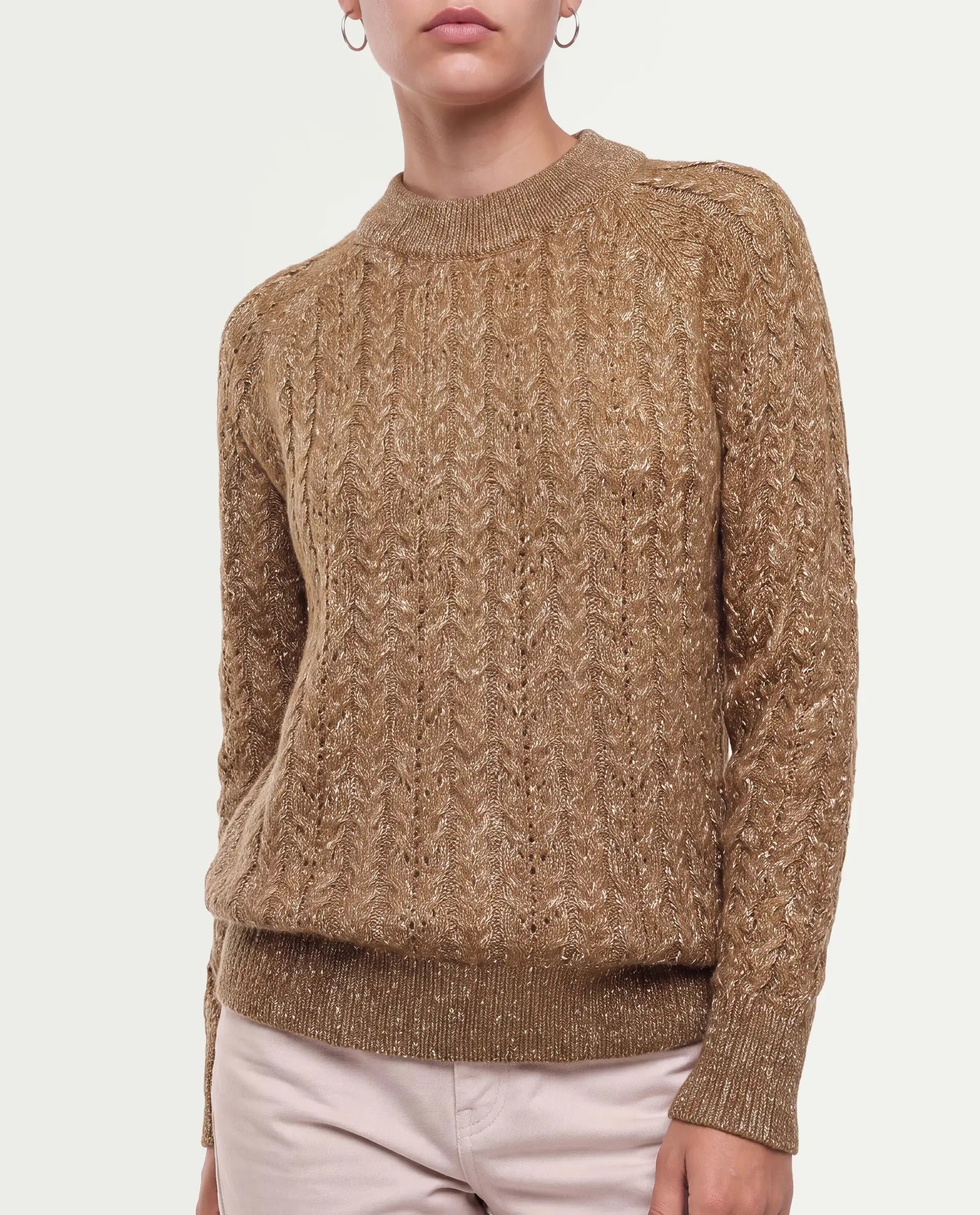 Rareism Women's Leseq Dark Beige Polyester Blend Pull-On Relaxed Fit Plain Sweater