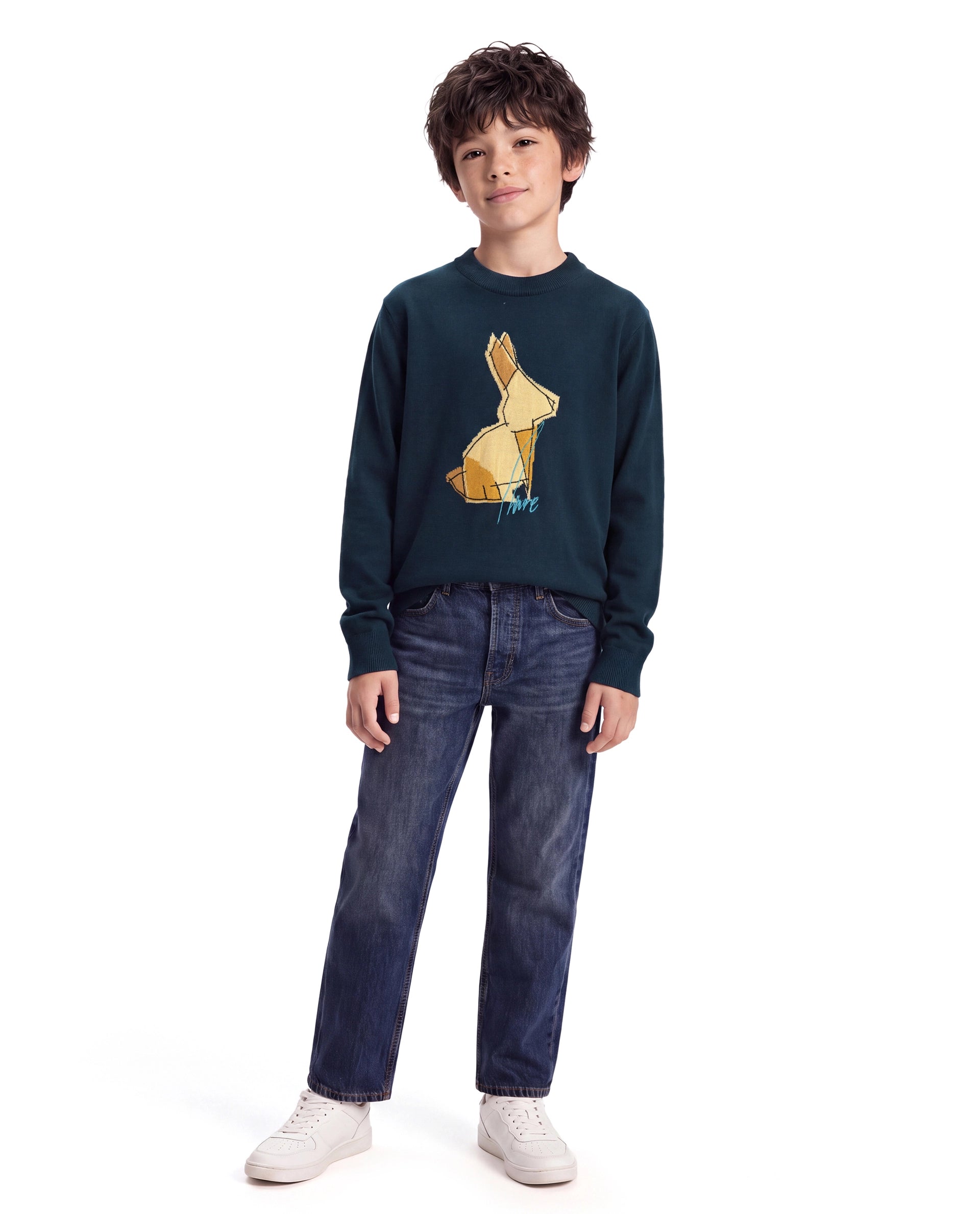 Rare Ones Kids Mipo-26 Navy Acrylic Fabric Pull-On Closure Regular Fit Graphic Print Sweater