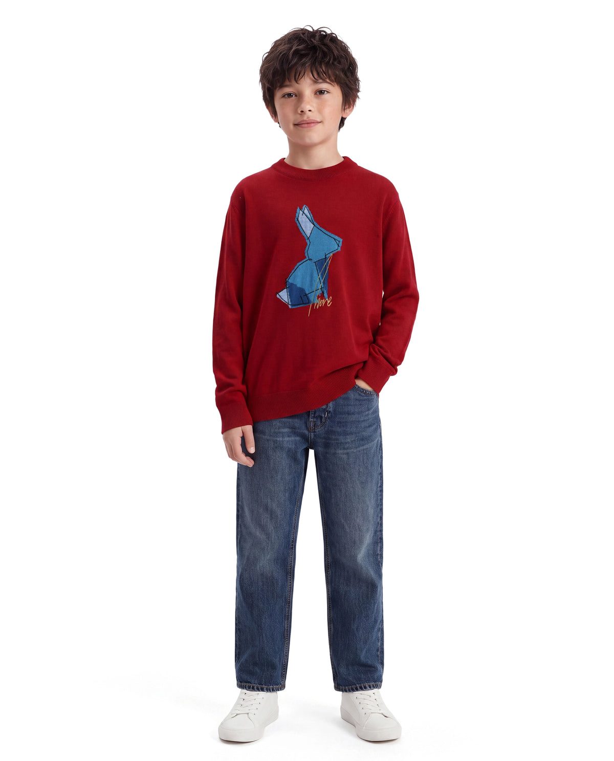 Rare Ones Kids Mipo-26 Red Acrylic Fabric Pull-On Closure Regular Fit Graphic Print Sweater