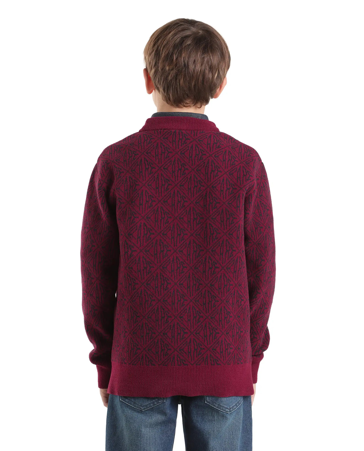 Rare Ones Kids Diego-K Maroon Polyester Fabric Pull-On Closure Regular Fit Jacquard Sweater