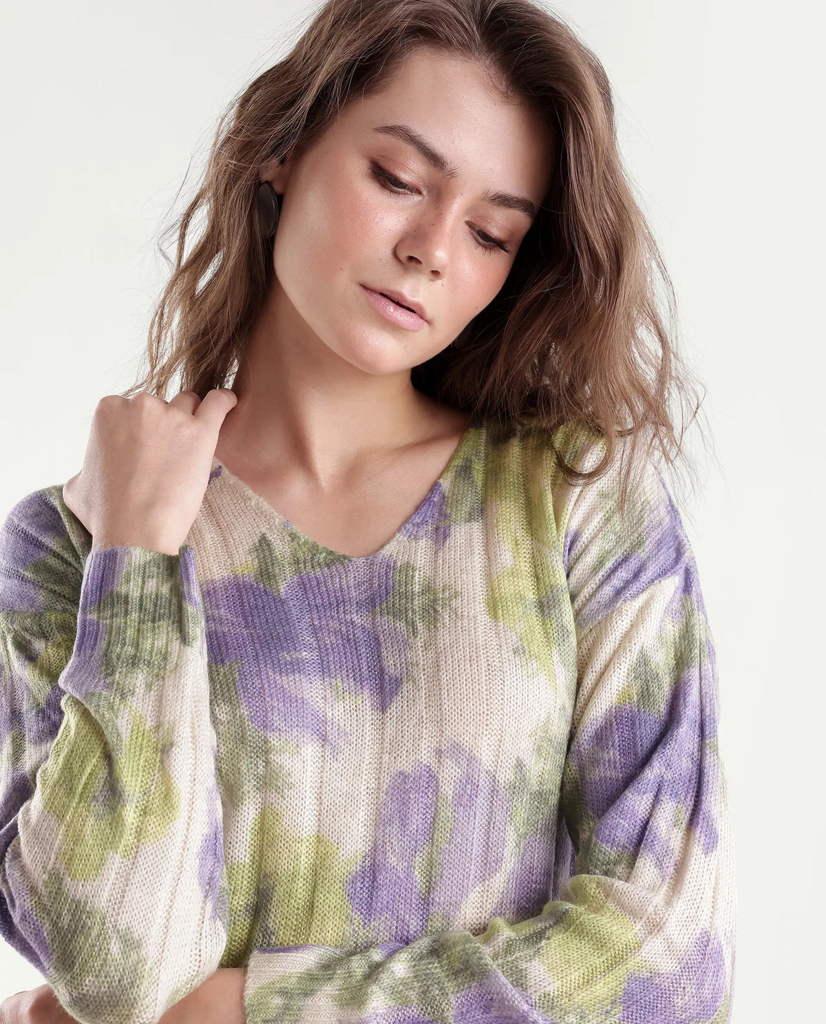 Rareism Women's Lassy Light Multi Acrylic Blend Pull-On Relaxed Fit Floral Print Sweater