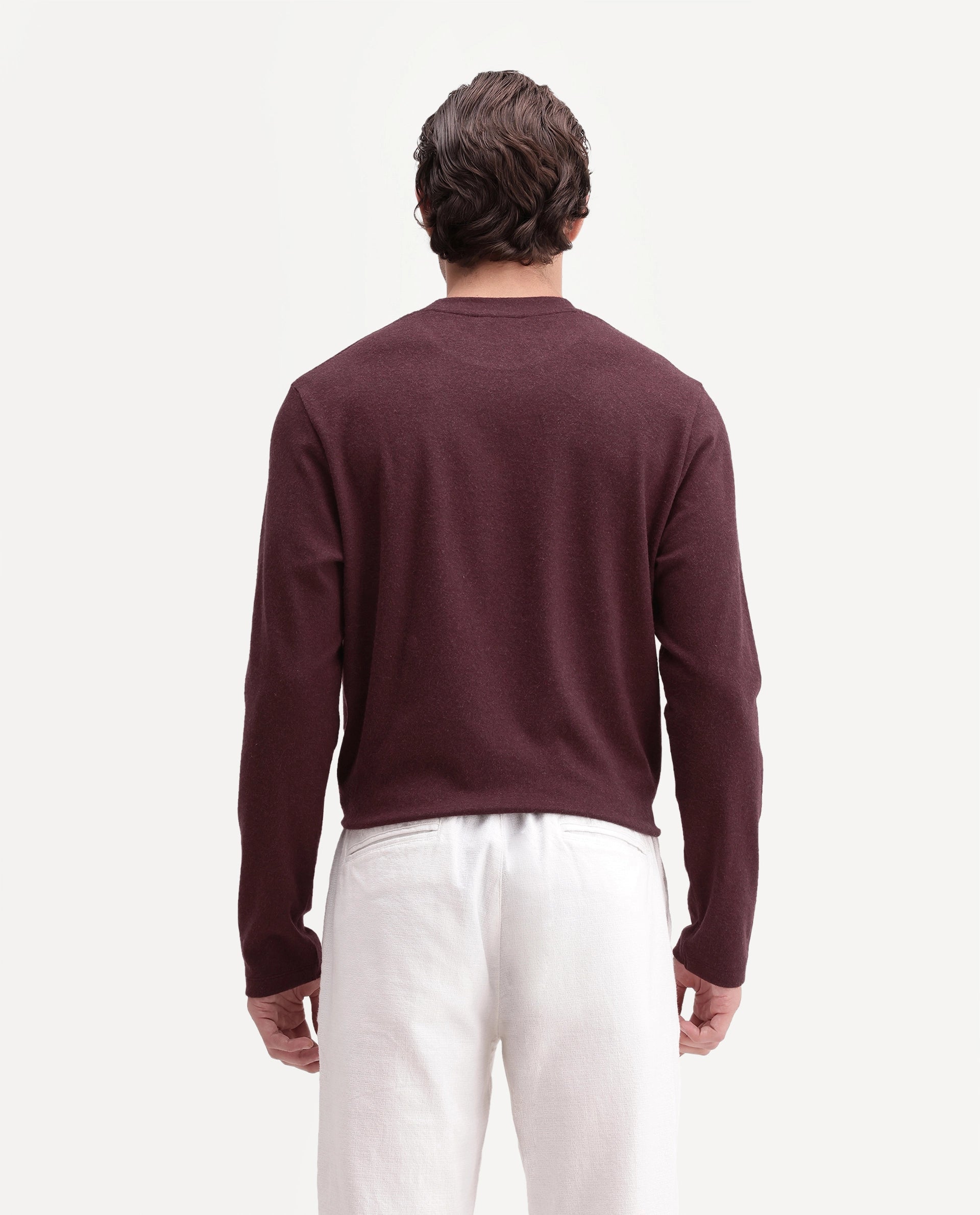 Rare Rabbit Men's Kiki Dark Red Polyester Blend Crew Neck Regular Plain T-Shirt