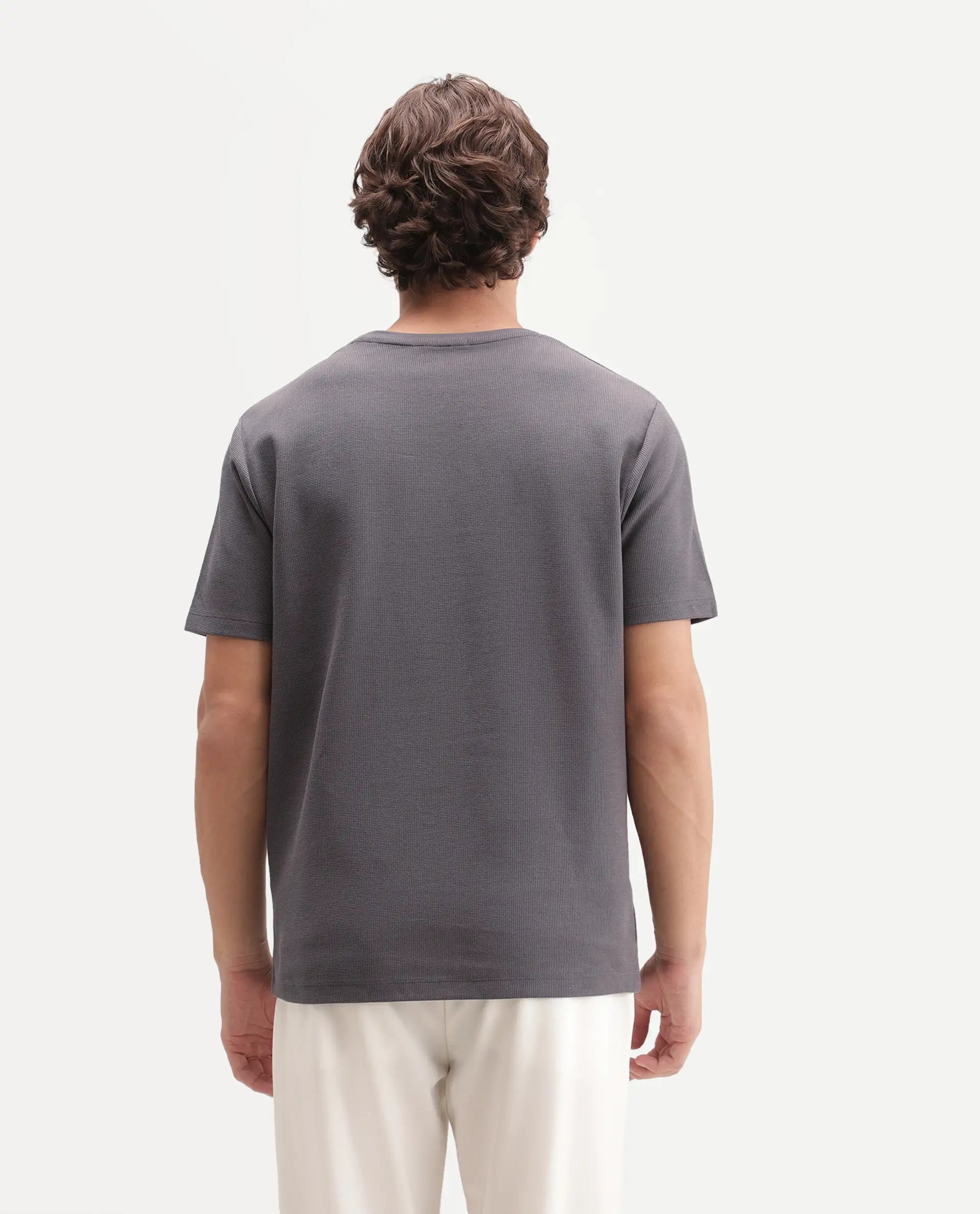 Rare Rabbit Men's Luon Dusky Brown Cotton Crew Neck Regular Plain T-Shirt
