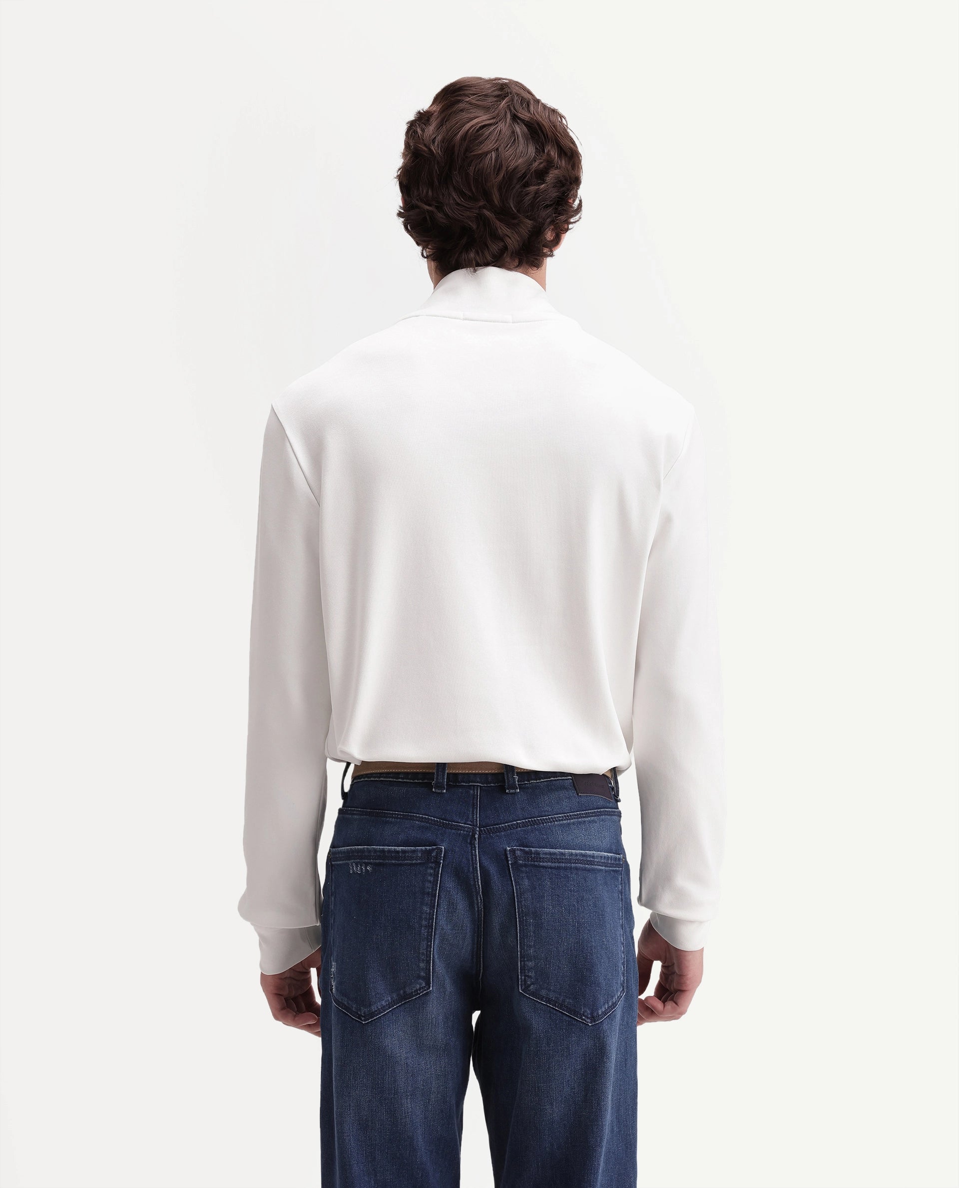 Rare Rabbit Men's Mick-A26 Off White Cotton Blend High Neck Regular Plain T-Shirt