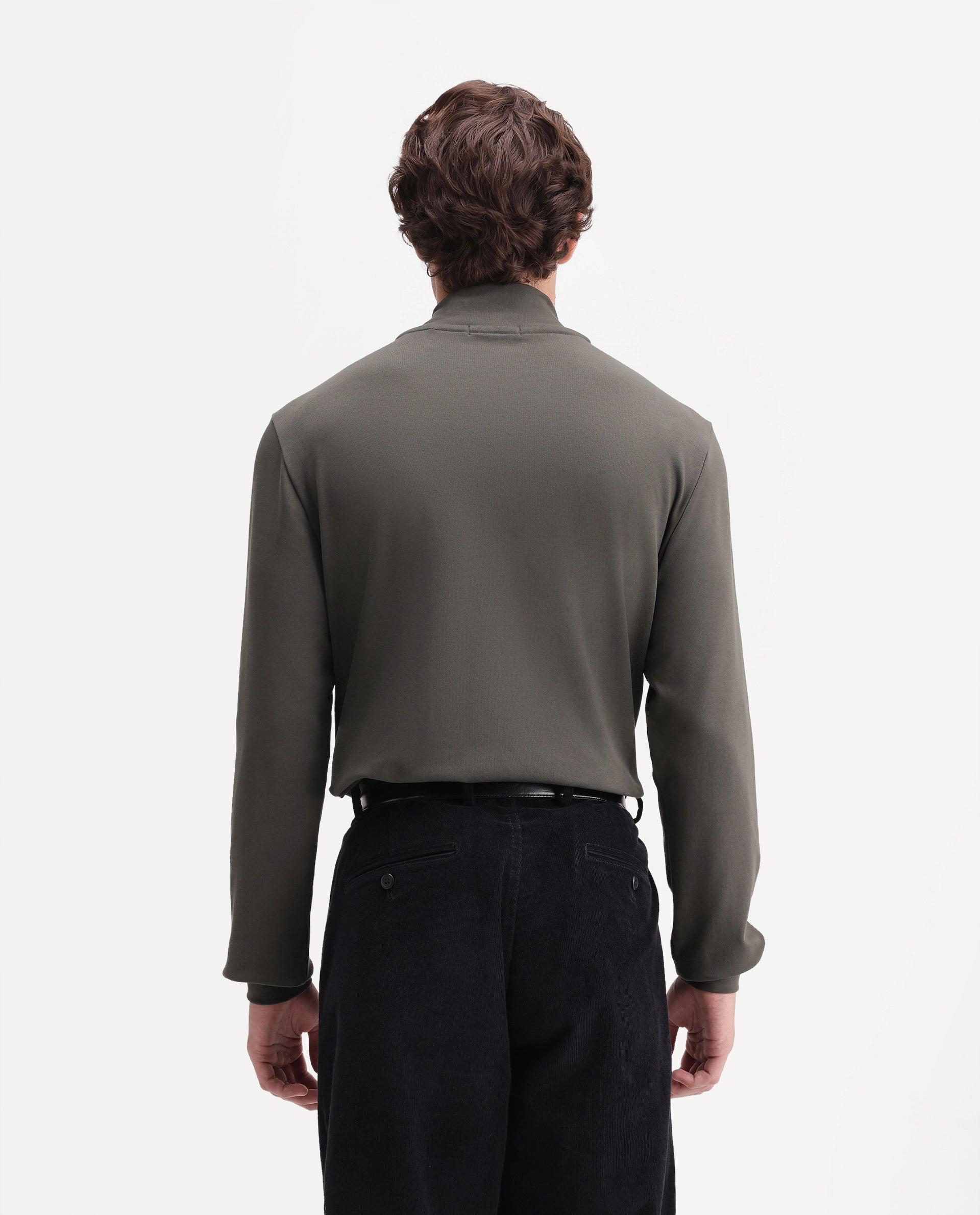 Rare Rabbit Men's Mick-A26 Dark Olive Cotton Blend High Neck Regular Plain T-Shirt