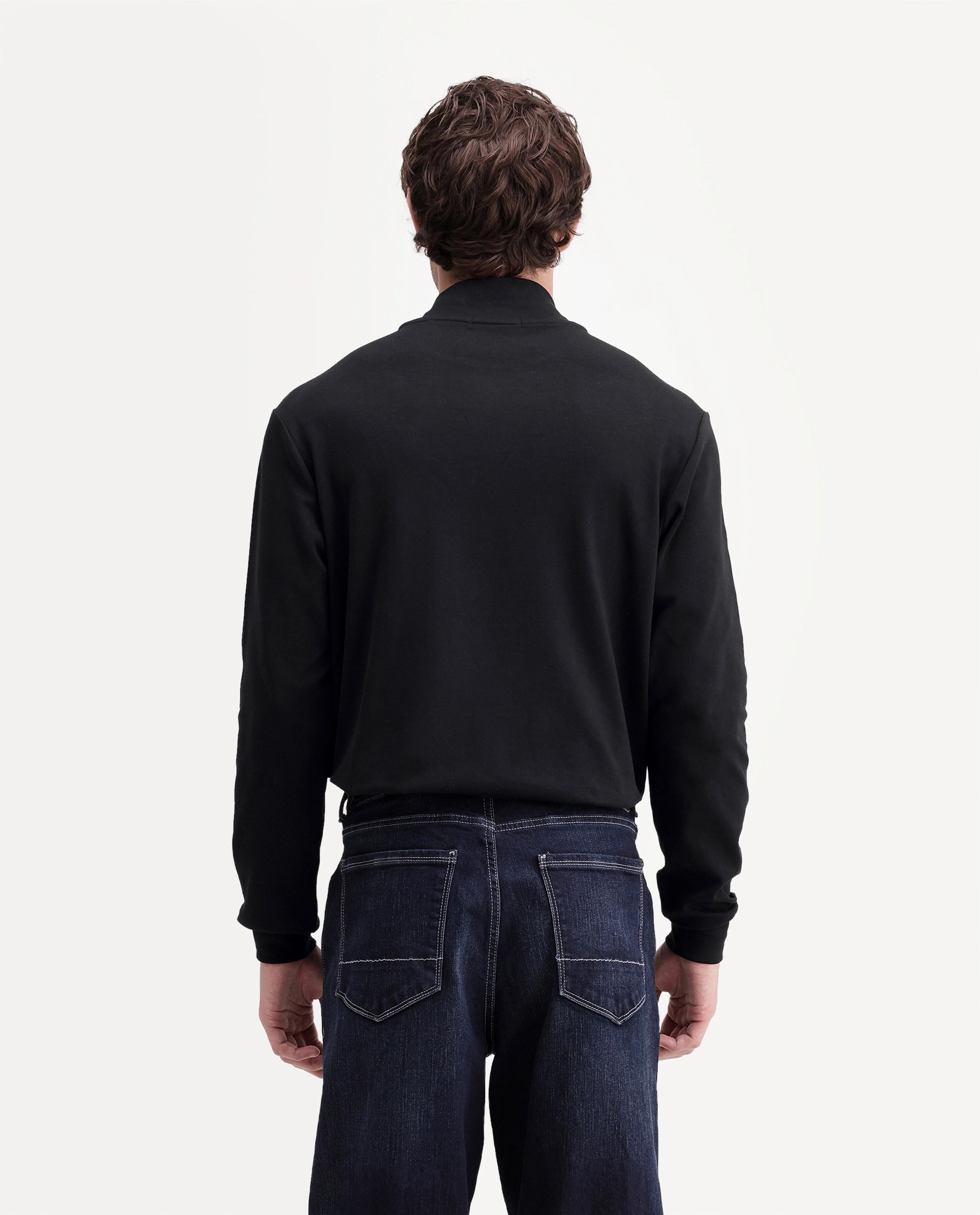 Rare Rabbit Men's Mick-A26 Black Cotton Blend High Neck Regular Plain T-Shirt