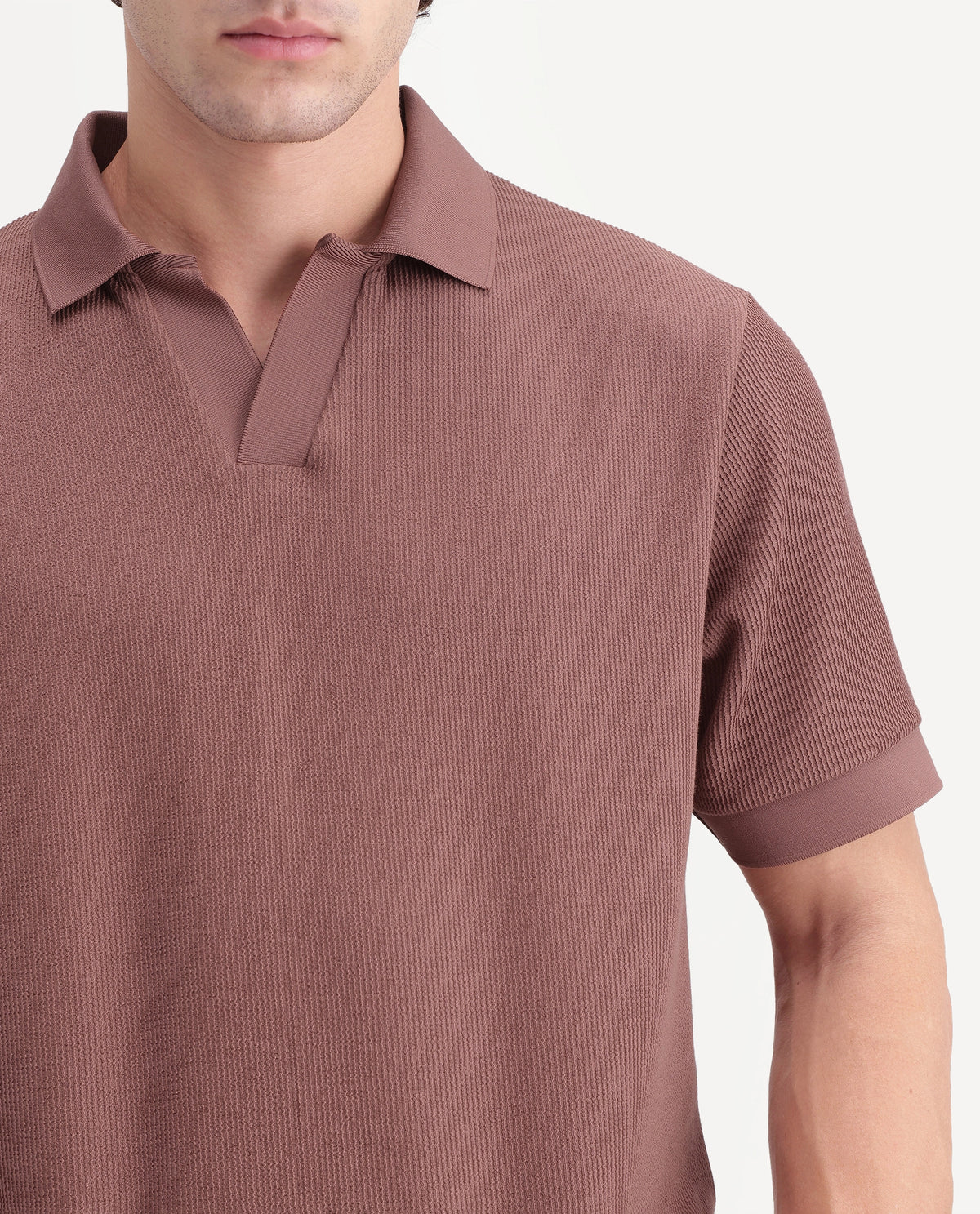 Rare Rabbit Men's Grat Rust Polyester Blend Spread Collar Regular Jacquard Polo