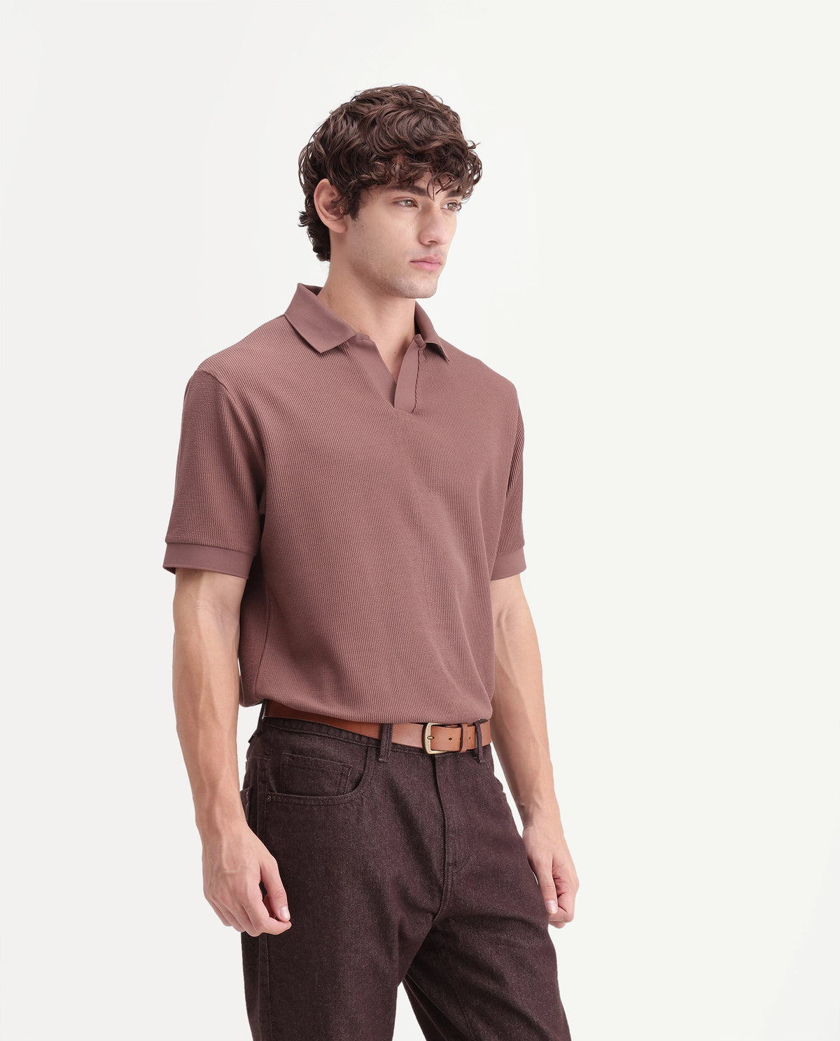 Rare Rabbit Men's Grat Rust Polyester Blend Spread Collar Regular Jacquard Polo