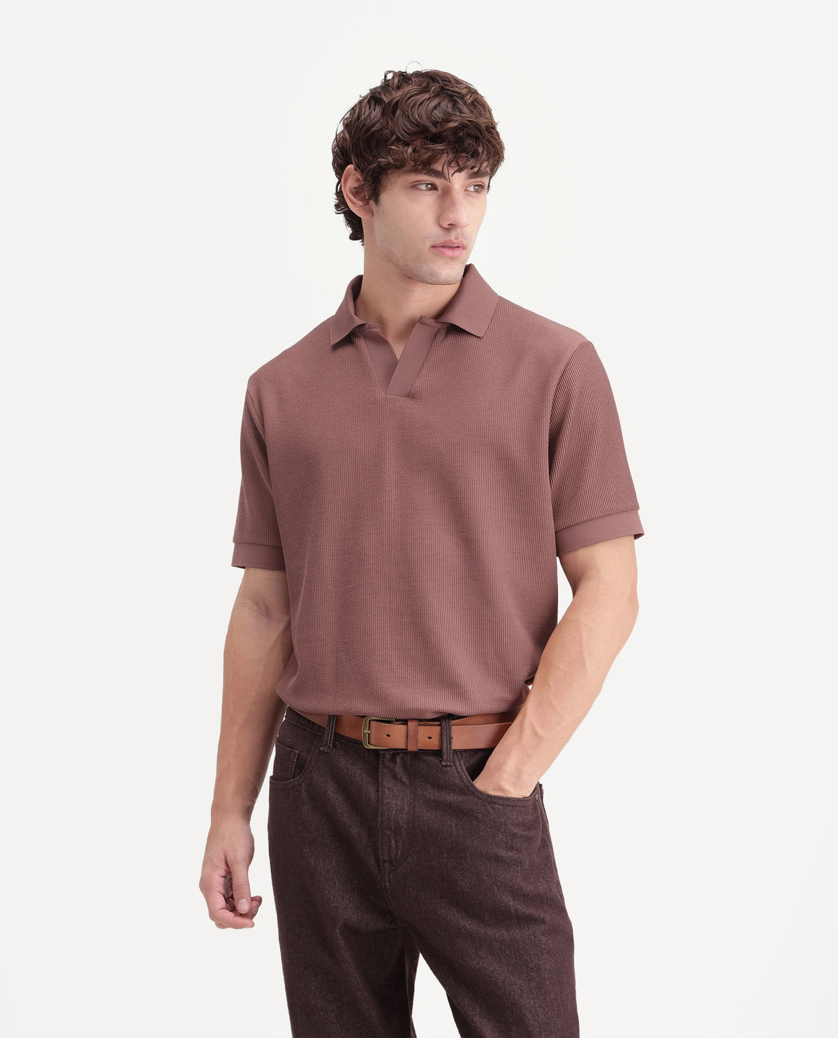 Rare Rabbit Men's Grat Rust Polyester Blend Spread Collar Regular Jacquard Polo