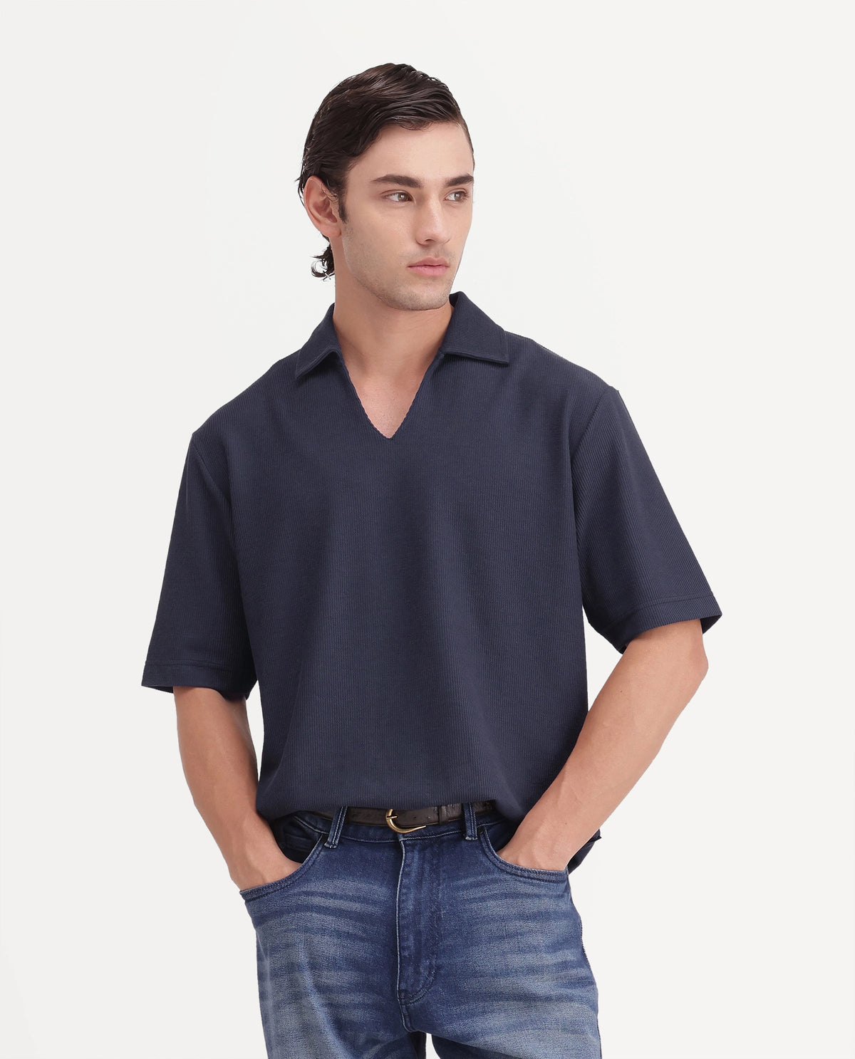 Rare Rabbit Men's Grat Purple Polyester Blend Spread Collar Regular Jacquard Polo