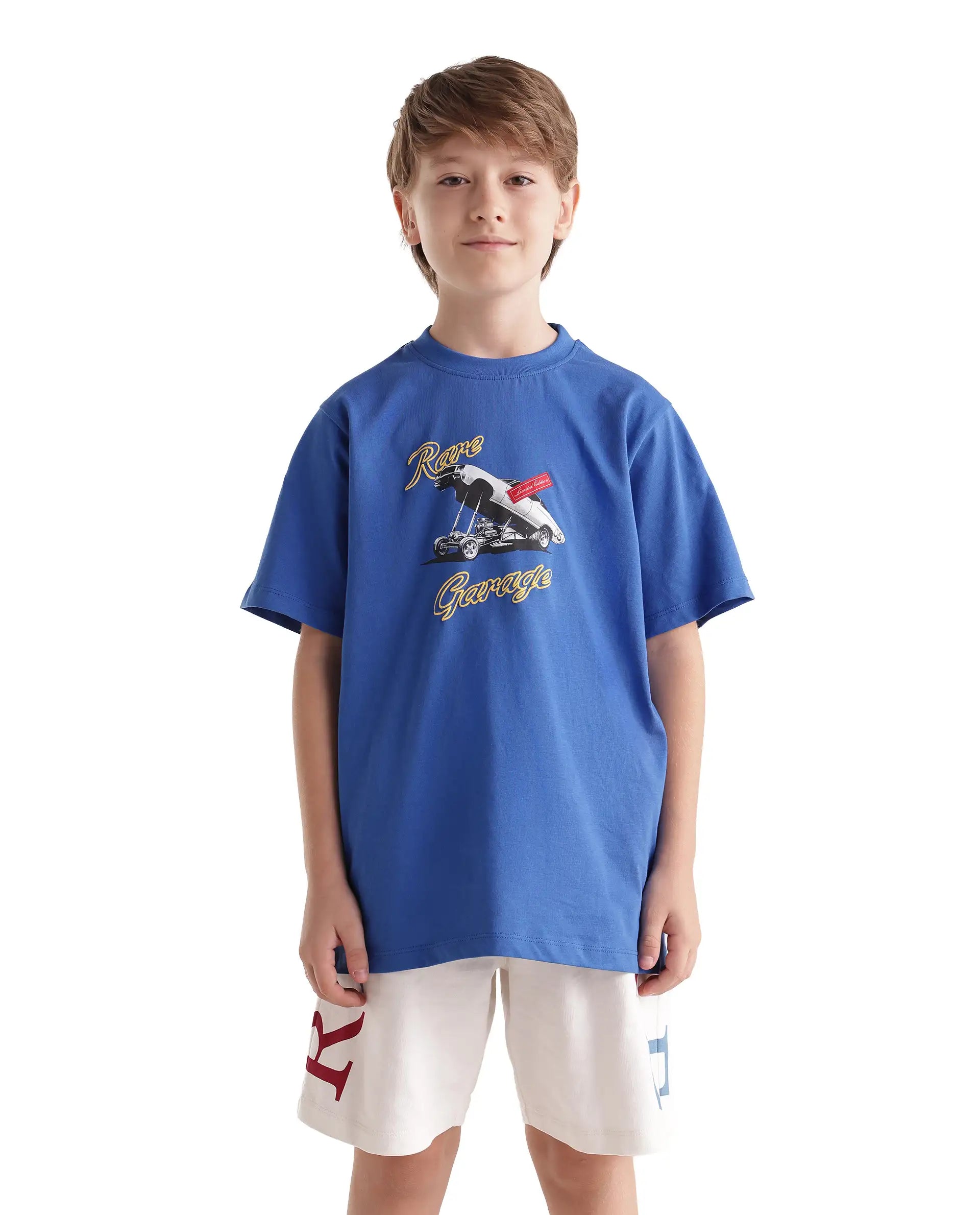 Rare Ones Kids Bowen Blue Cotton Fabric Pull-On Regular Fit Graphic Print T-Shirt