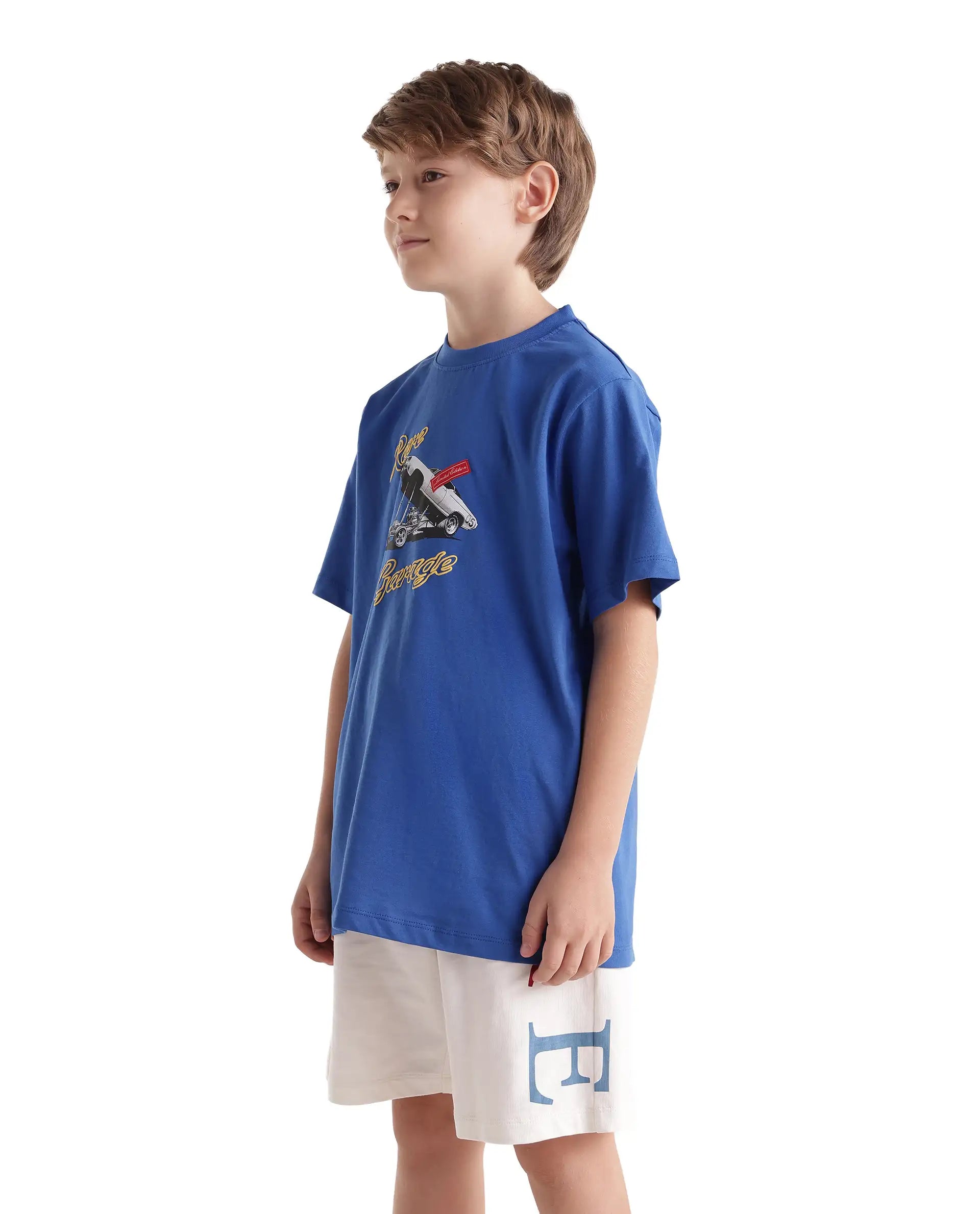 Rare Ones Kids Bowen Blue Cotton Fabric Pull-On Regular Fit Graphic Print T-Shirt