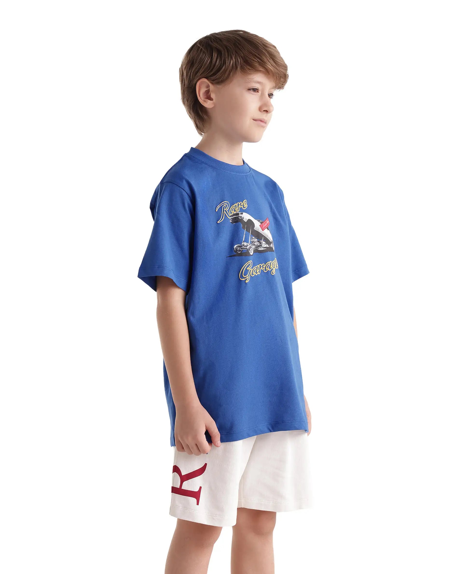 Rare Ones Kids Bowen Blue Cotton Fabric Pull-On Regular Fit Graphic Print T-Shirt