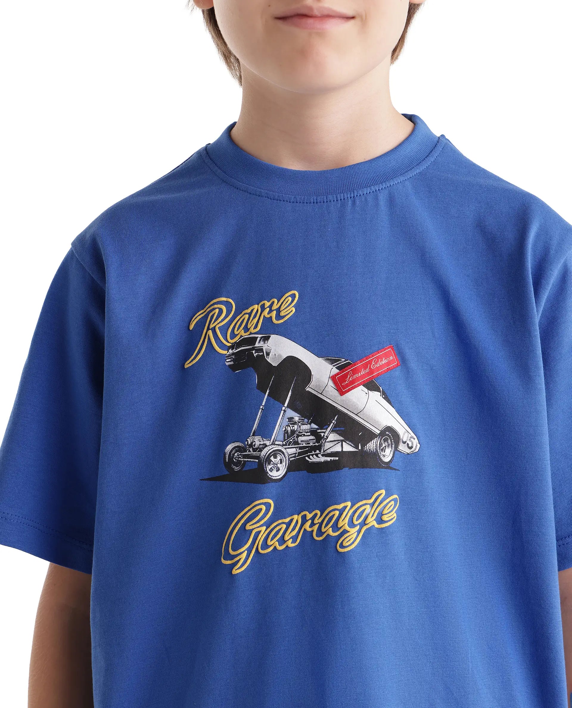 Rare Ones Kids Bowen Blue Cotton Fabric Pull-On Regular Fit Graphic Print T-Shirt