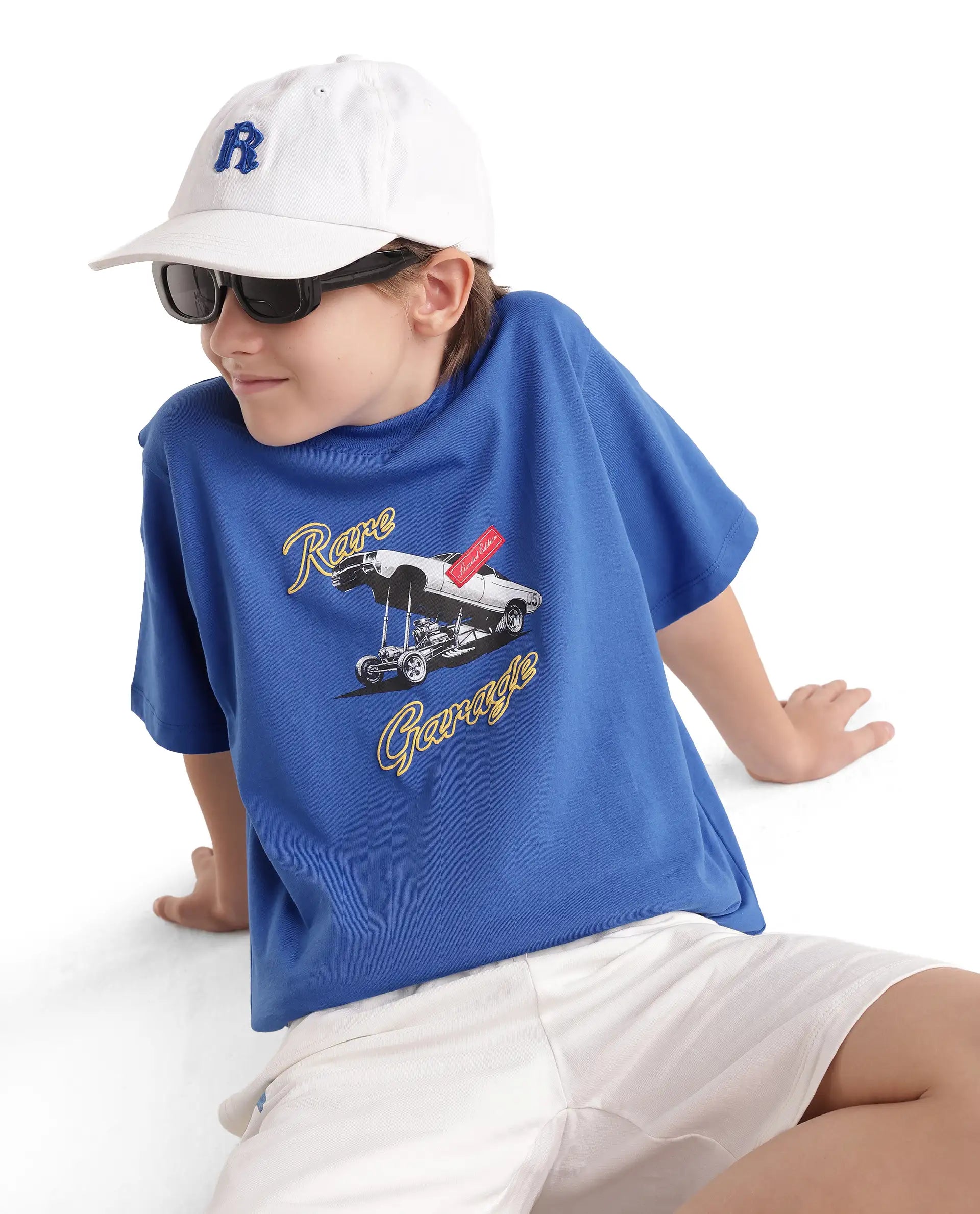 Rare Ones Kids Bowen Blue Cotton Fabric Pull-On Regular Fit Graphic Print T-Shirt