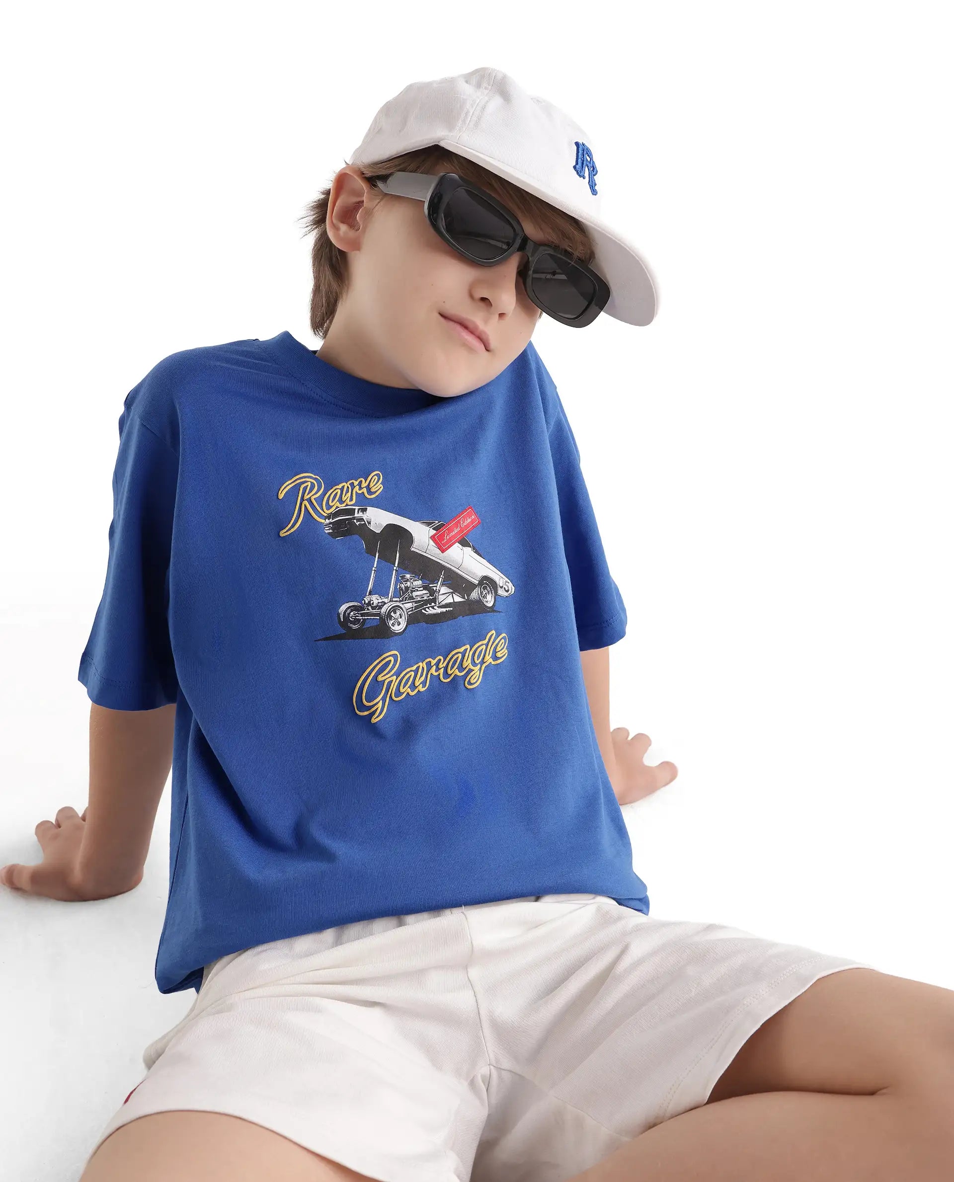 Rare Ones Kids Bowen Blue Cotton Fabric Pull-On Regular Fit Graphic Print T-Shirt