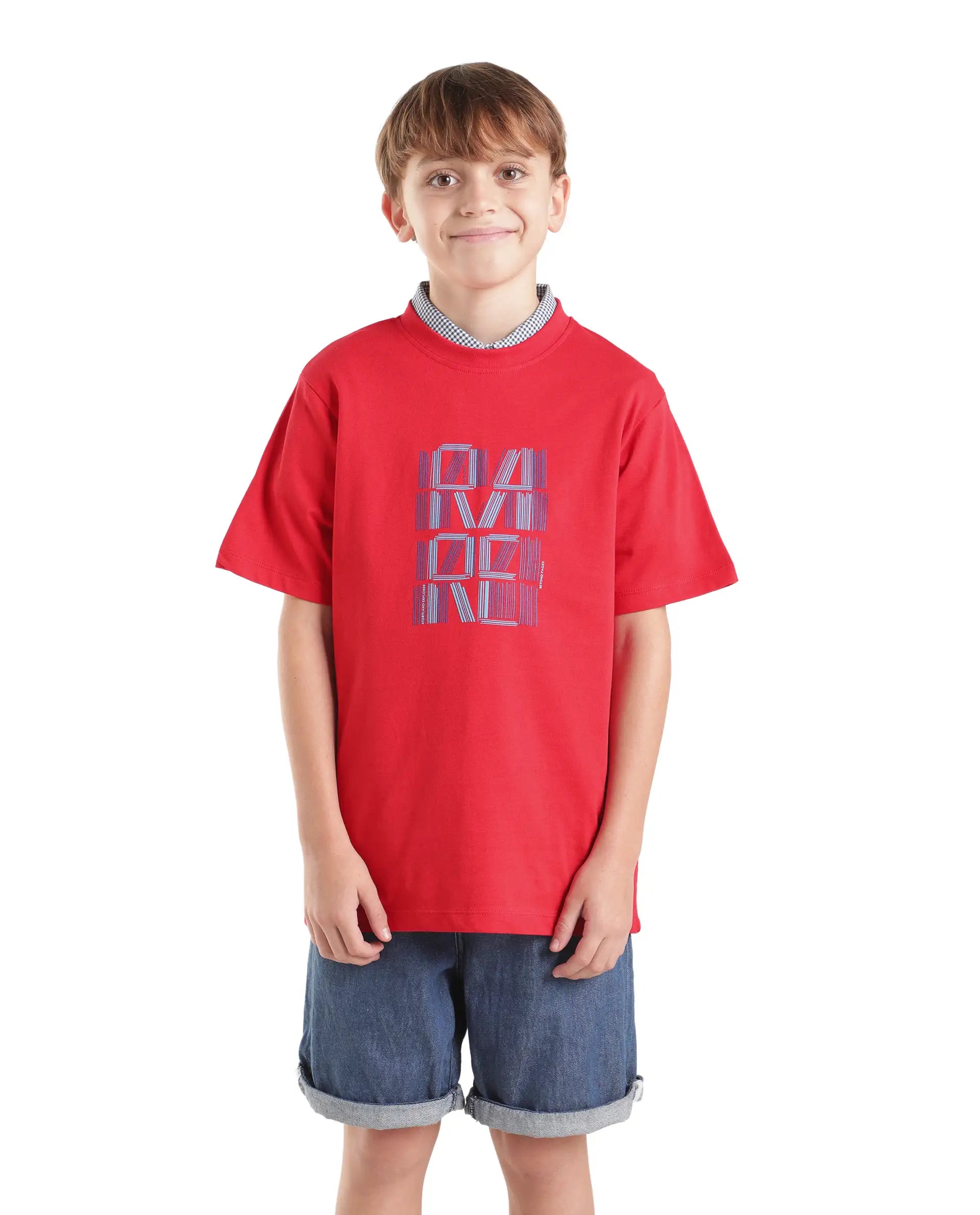 Rare Ones Kids Clyde Red Cotton Fabric Pull-On Regular Fit Graphic Print T-Shirt