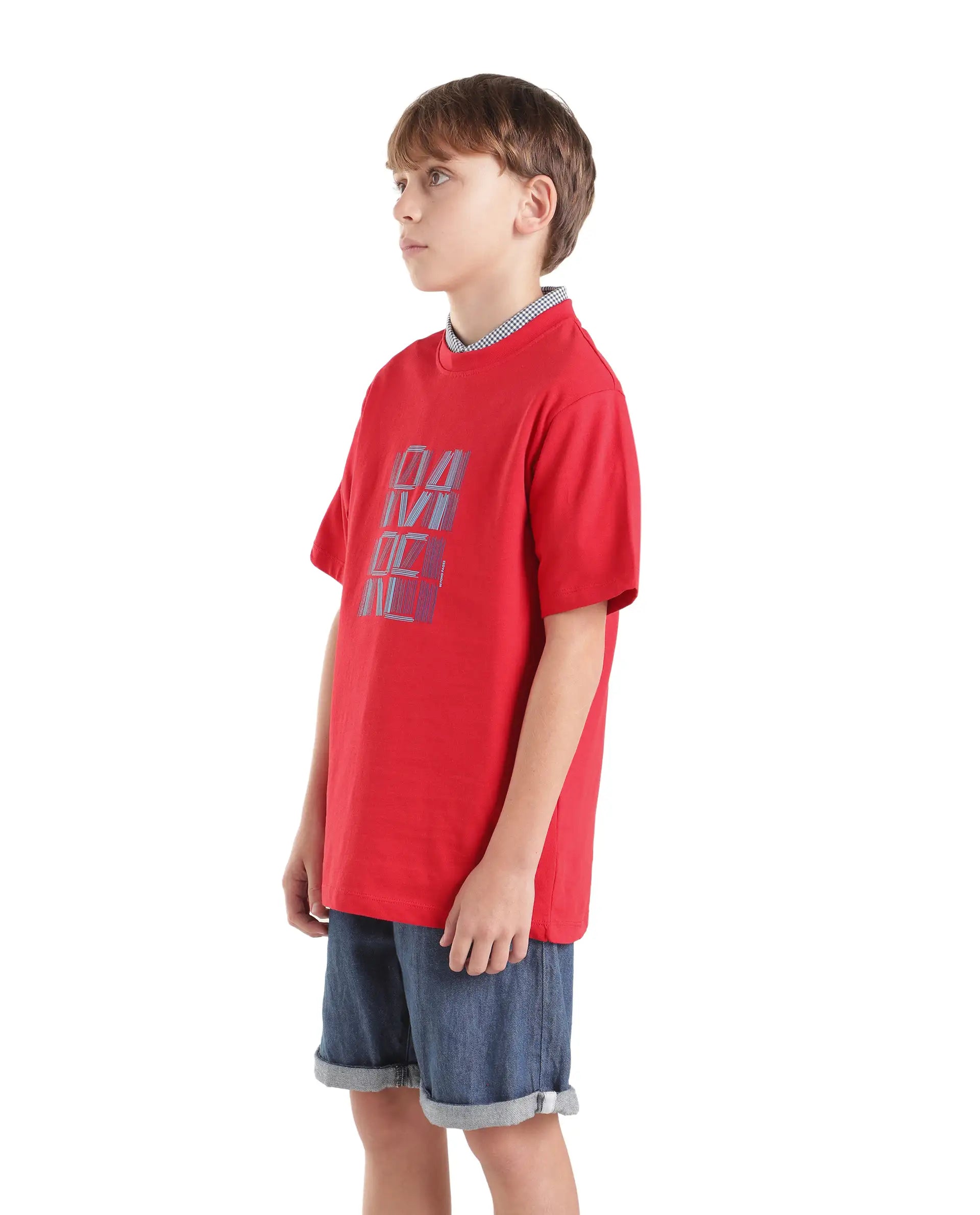 Rare Ones Kids Clyde Red Cotton Fabric Pull-On Regular Fit Graphic Print T-Shirt