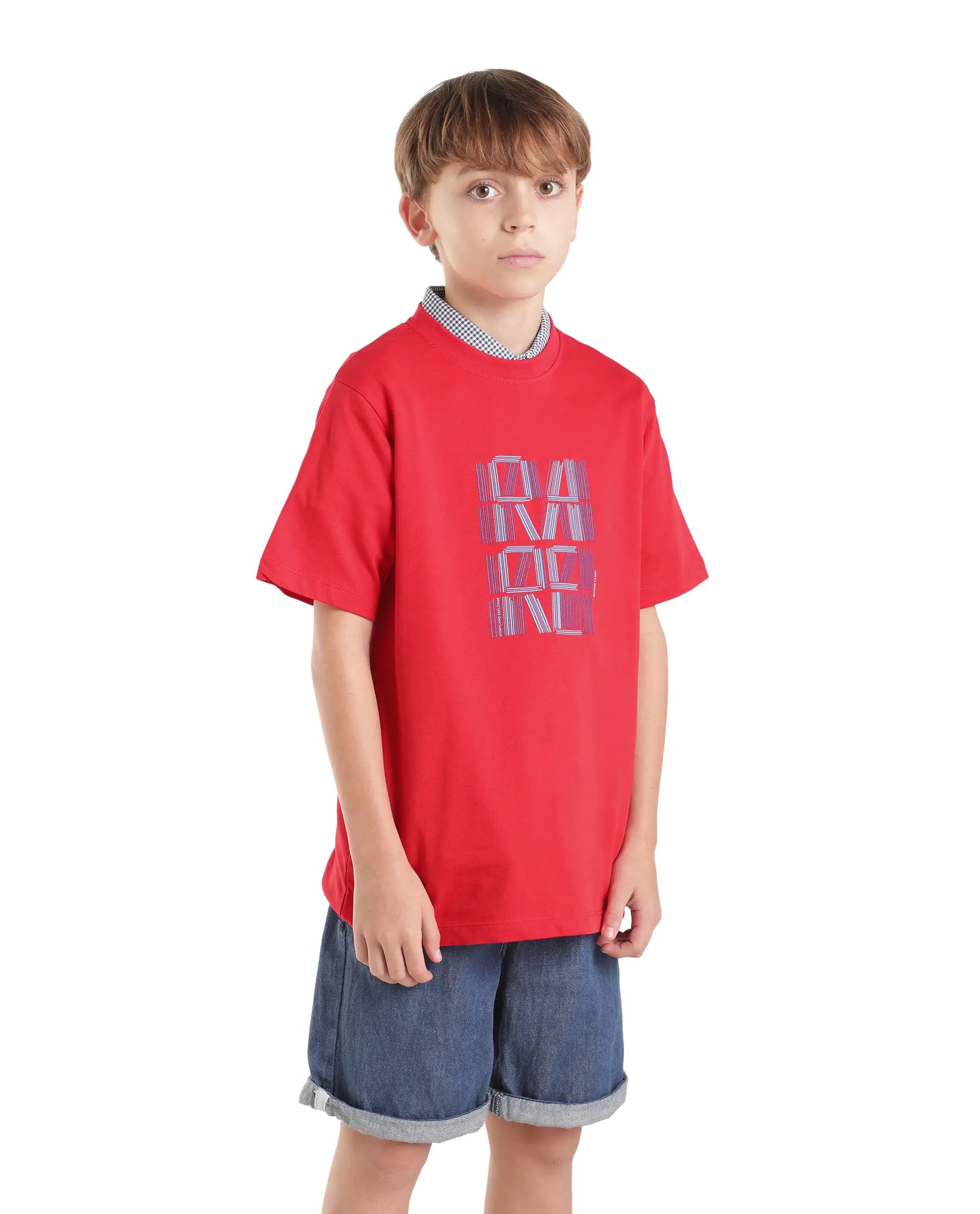 Rare Ones Kids Clyde Red Cotton Fabric Pull-On Regular Fit Graphic Print T-Shirt