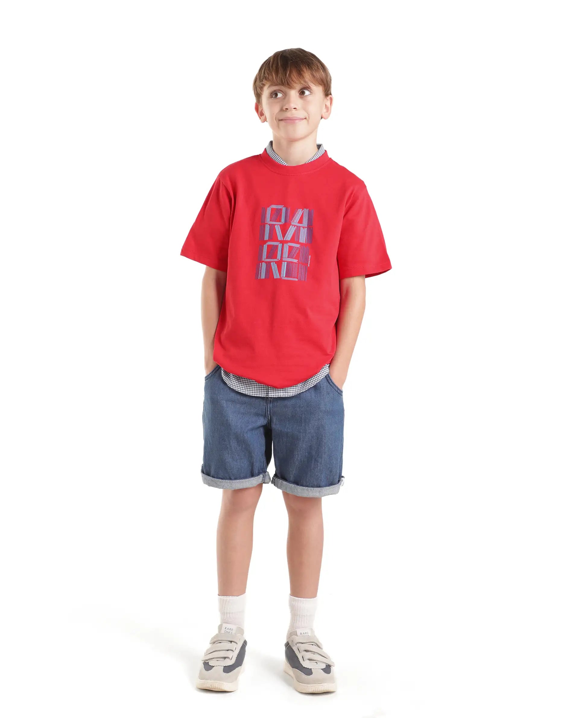 Rare Ones Kids Clyde Red Cotton Fabric Pull-On Regular Fit Graphic Print T-Shirt