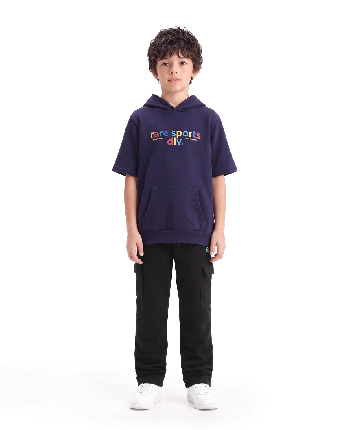 Rare Ones Kids Krio-B Black Cotton Blend Fabric Drawstring Closure Cargo Fit Plain Track Pant