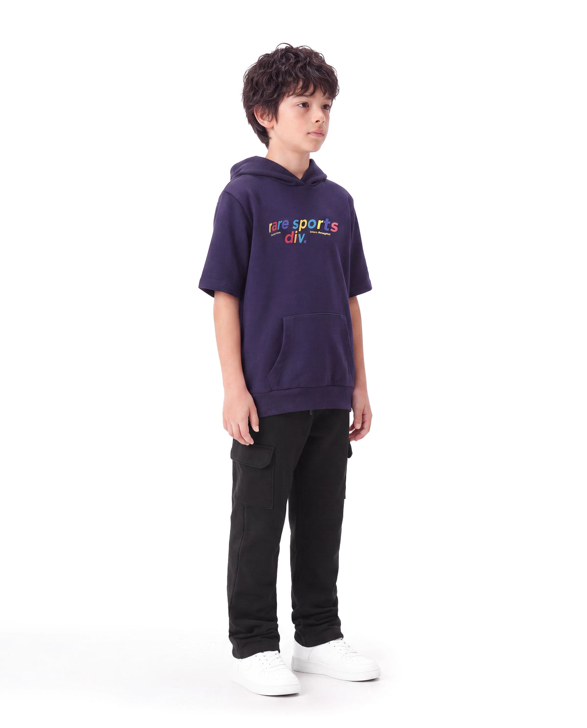 Rare Ones Kids Krio-B Black Cotton Blend Fabric Drawstring Closure Cargo Fit Plain Track Pant