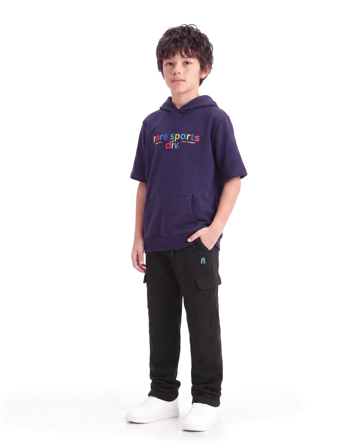Rare Ones Kids Krio-B Black Cotton Blend Fabric Drawstring Closure Cargo Fit Plain Track Pant