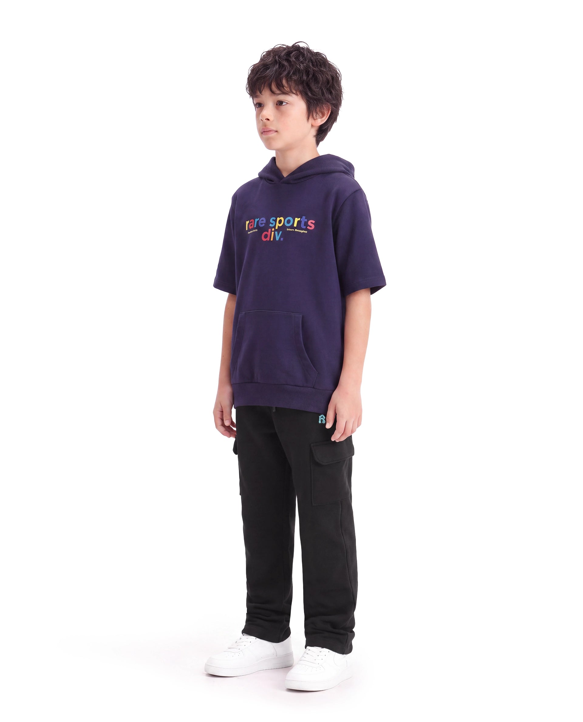 Rare Ones Kids Krio-B Black Cotton Blend Fabric Drawstring Closure Cargo Fit Plain Track Pant