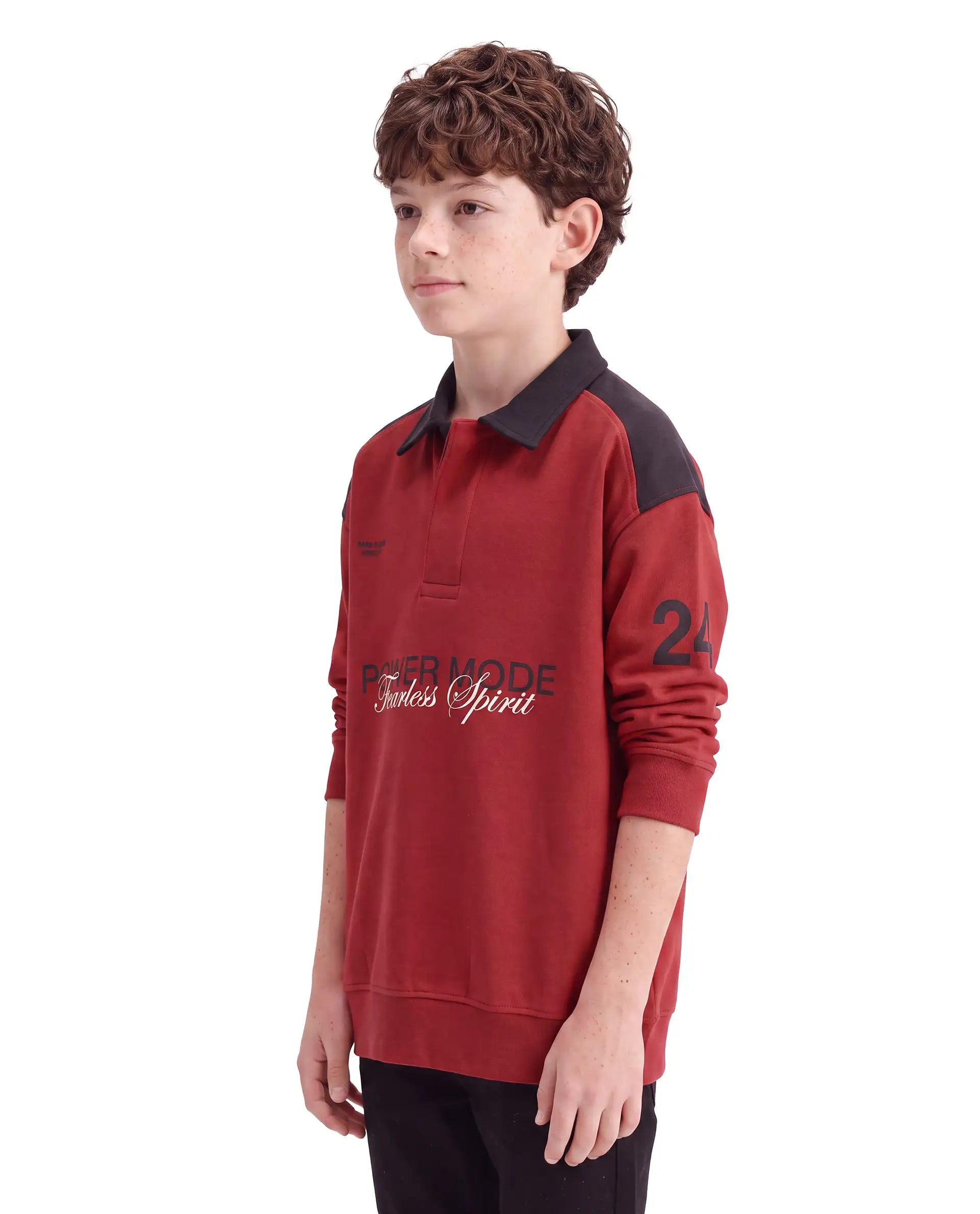 Rare Ones Kids Lars Rust Cotton Blend Fabric Spread Collar Button Closure Oversized Fit Graphic Print Polo