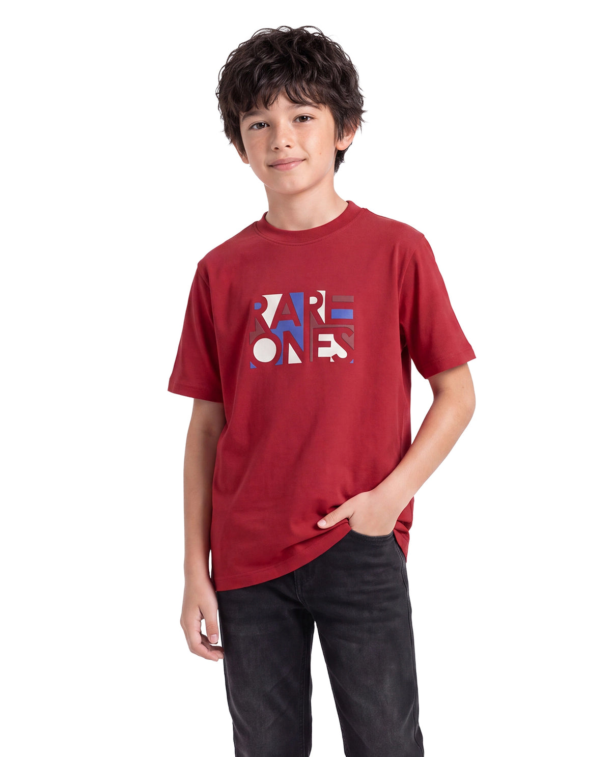 Rare Ones Kids Herb Red Cotton Fabric Pull-On Regular Fit Graphic Print T-Shirt