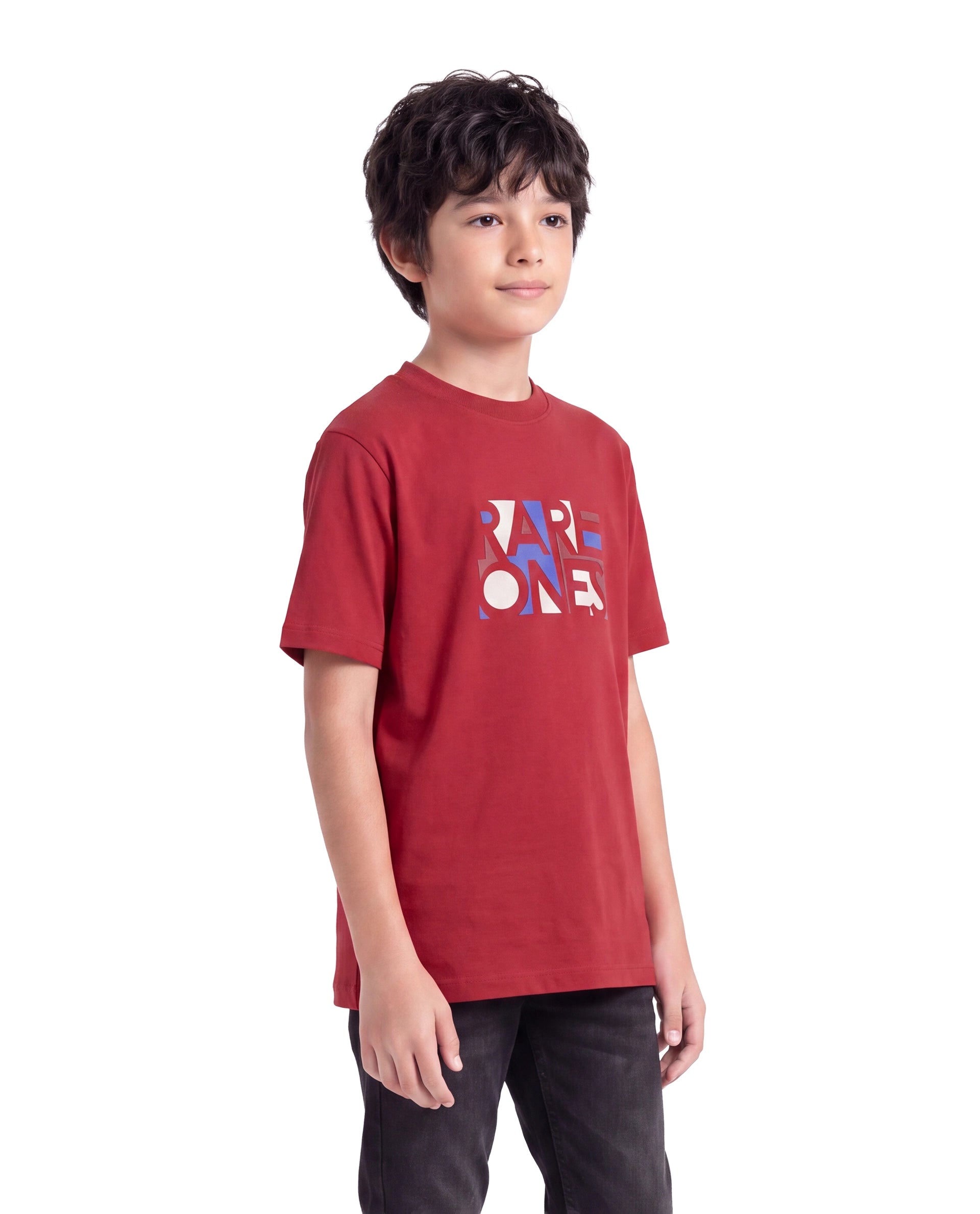 Rare Ones Kids Herb Red Cotton Fabric Pull-On Regular Fit Graphic Print T-Shirt