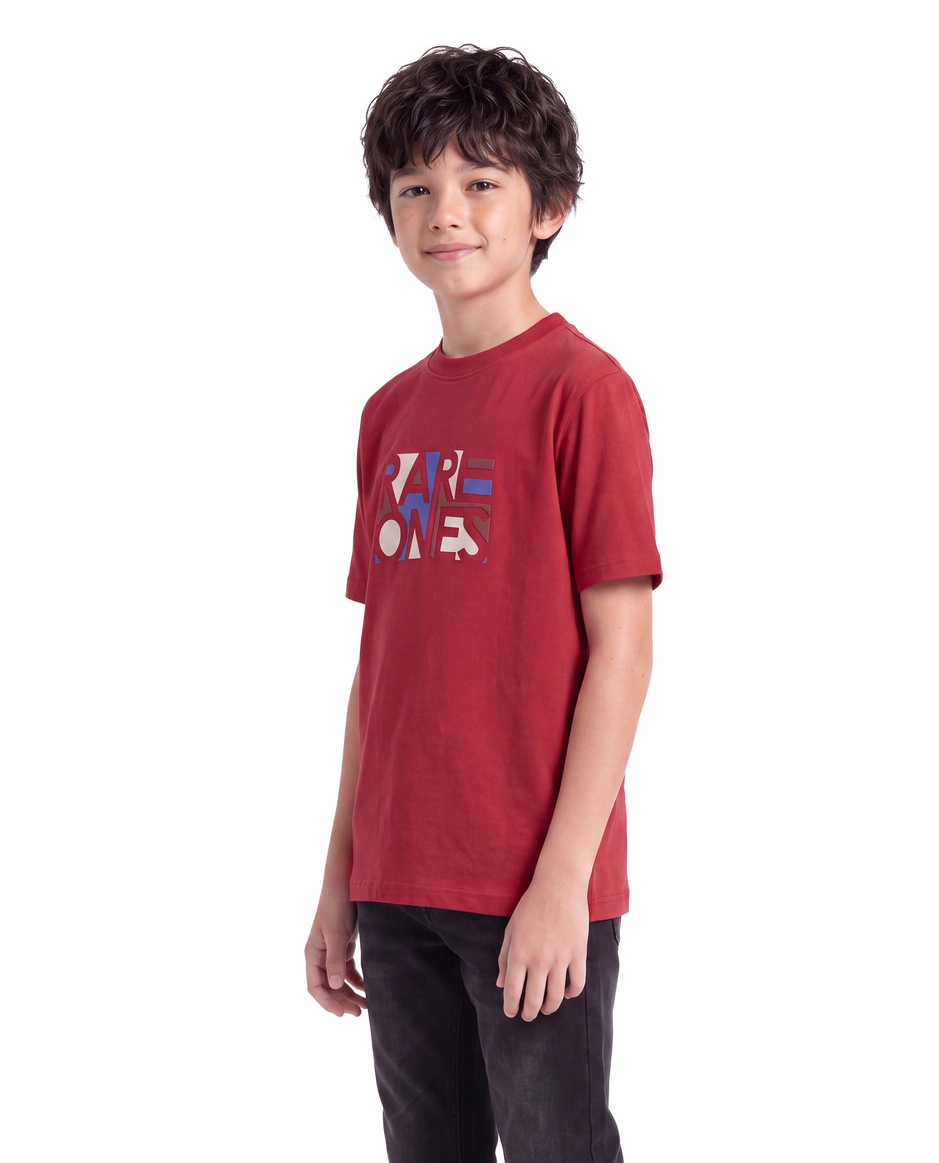 Rare Ones Kids Herb Red Cotton Fabric Pull-On Regular Fit Graphic Print T-Shirt