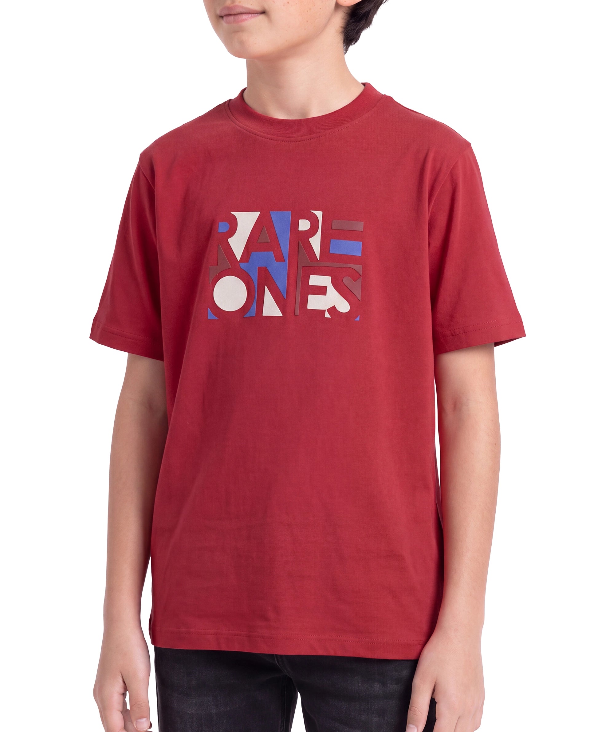 Rare Ones Kids Herb Red Cotton Fabric Pull-On Regular Fit Graphic Print T-Shirt