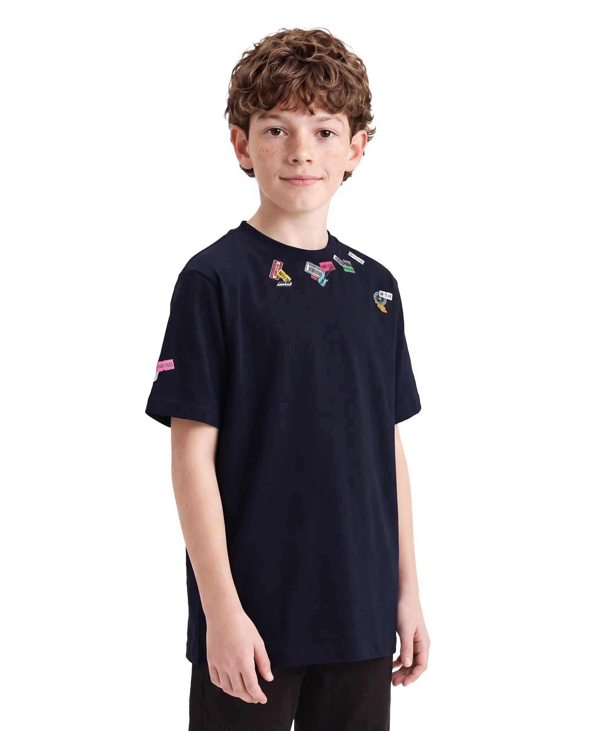 Rare Ones Kids Stilo Navy Cotton Fabric Pull-On Regular Fit Printed T-Shirt