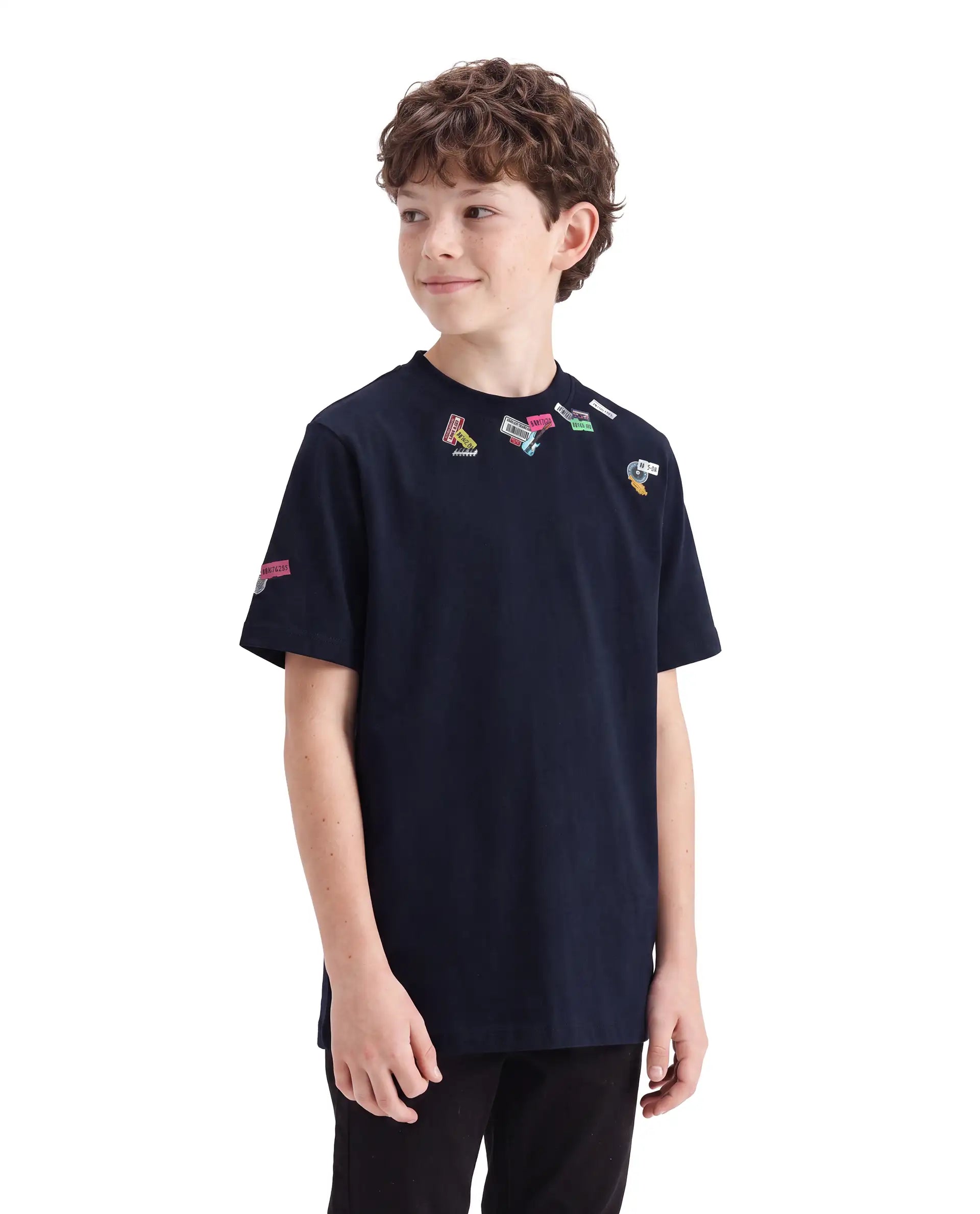 Rare Ones Kids Stilo Navy Cotton Fabric Pull-On Regular Fit Printed T-Shirt