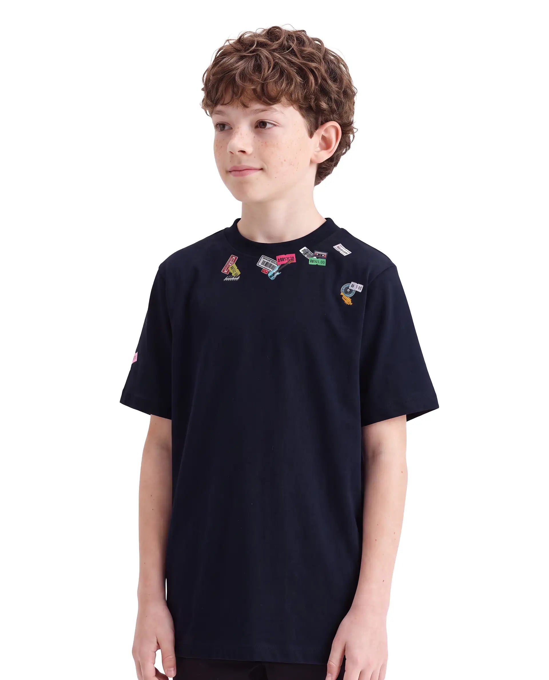 Rare Ones Kids Stilo Navy Cotton Fabric Pull-On Regular Fit Printed T-Shirt