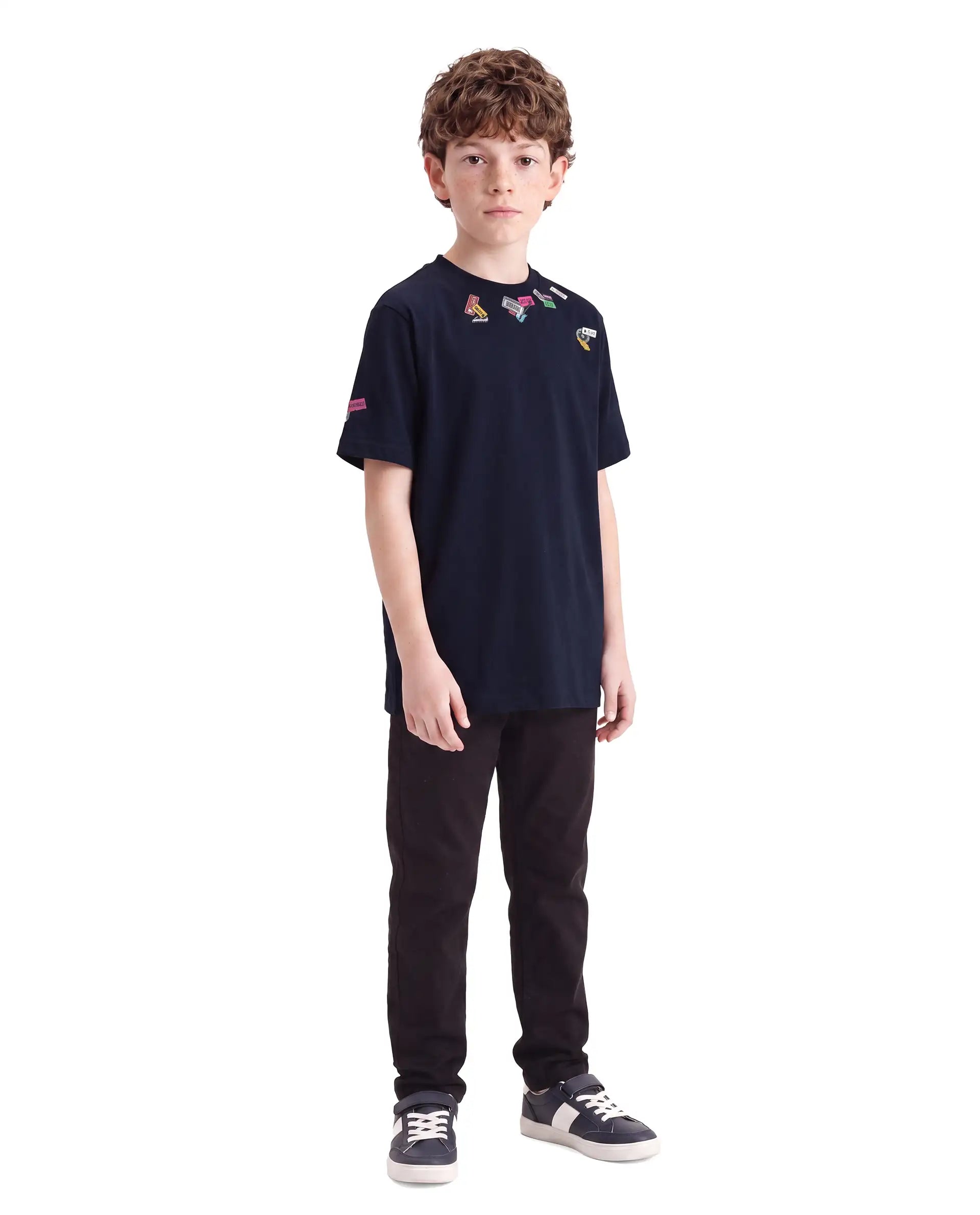 Rare Ones Kids Stilo Navy Cotton Fabric Pull-On Regular Fit Printed T-Shirt