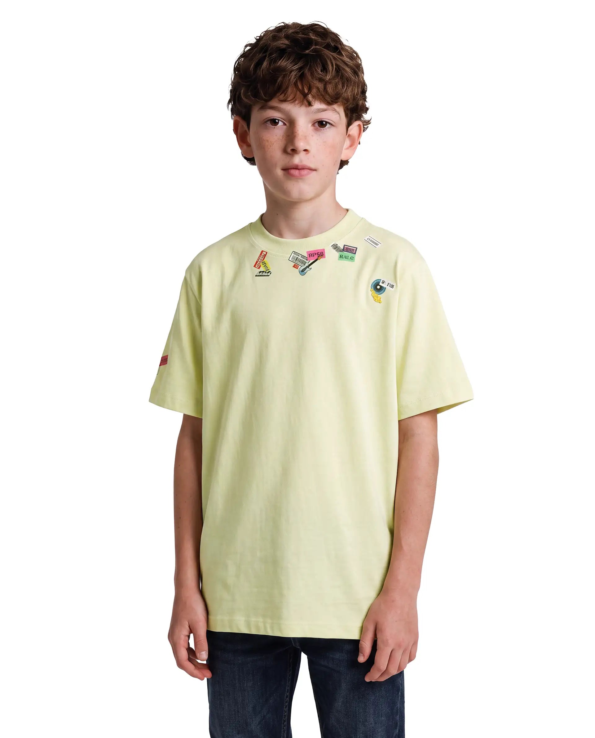 Rare Ones Kids Stilo Fluorescent Yellow Cotton Fabric Pull-On Regular Fit Printed T-Shirt
