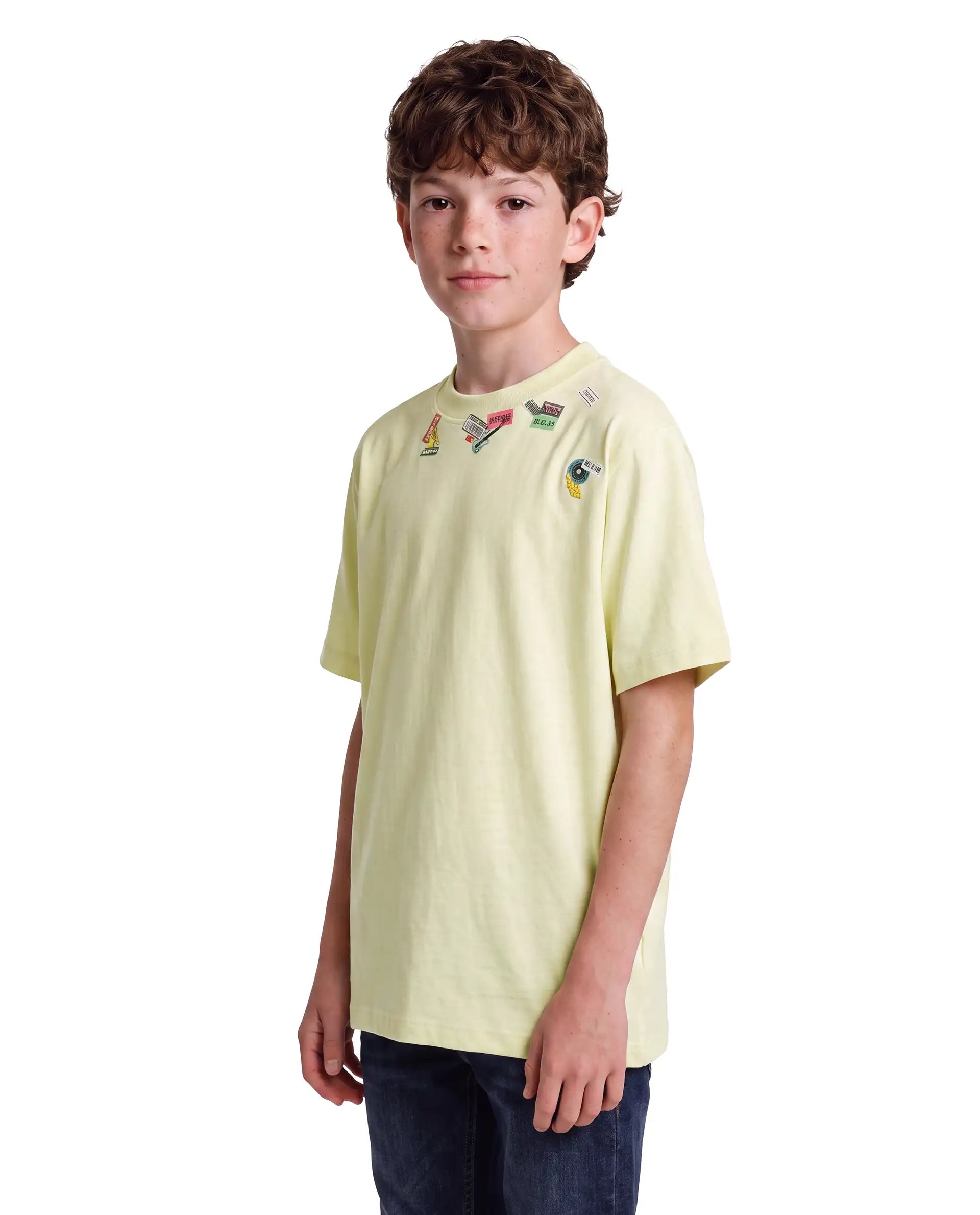 Rare Ones Kids Stilo Fluorescent Yellow Cotton Fabric Pull-On Regular Fit Printed T-Shirt